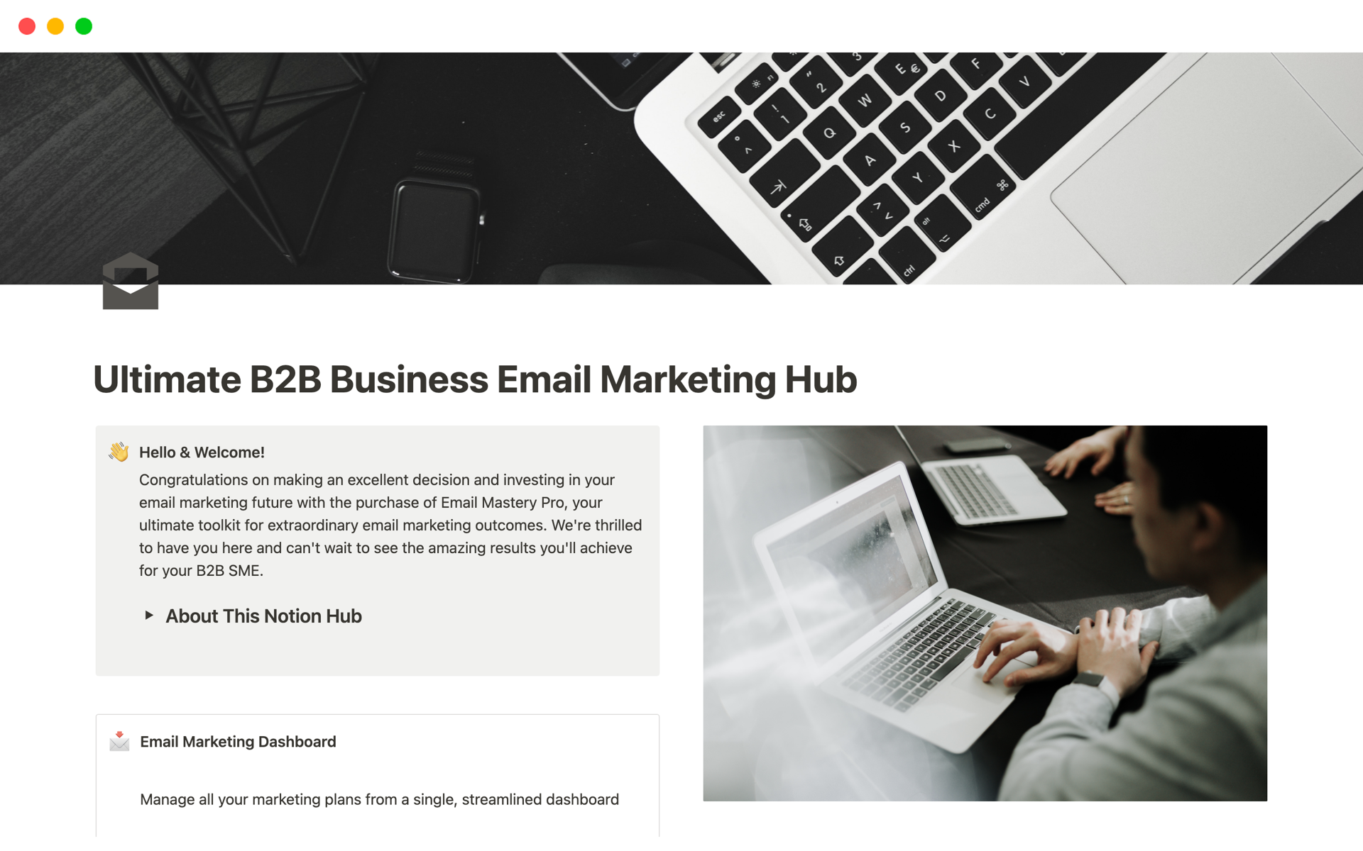 En förhandsgranskning av mallen för Ultimate B2B Business Email Marketing Hub