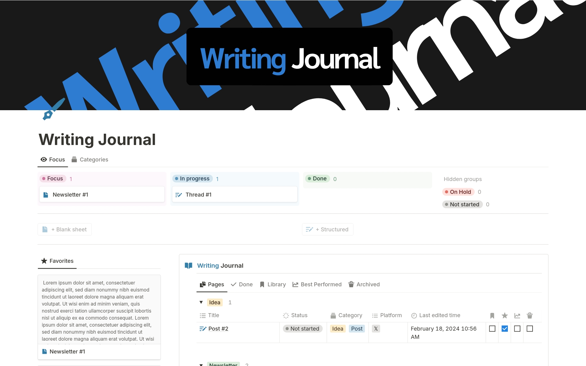 Vista previa de una plantilla para Writing Journal