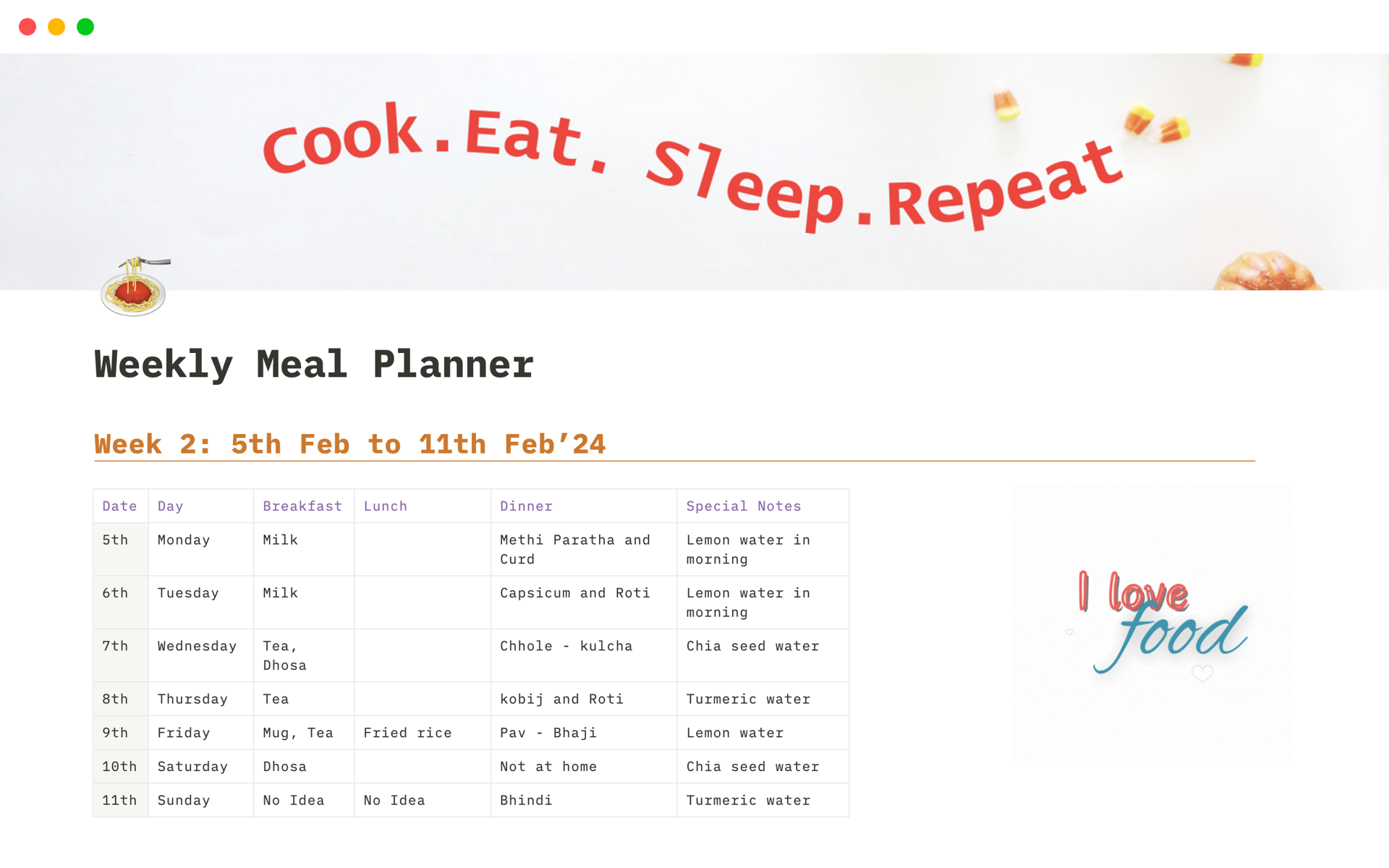Easy and Simple meal planner format for beginners. 