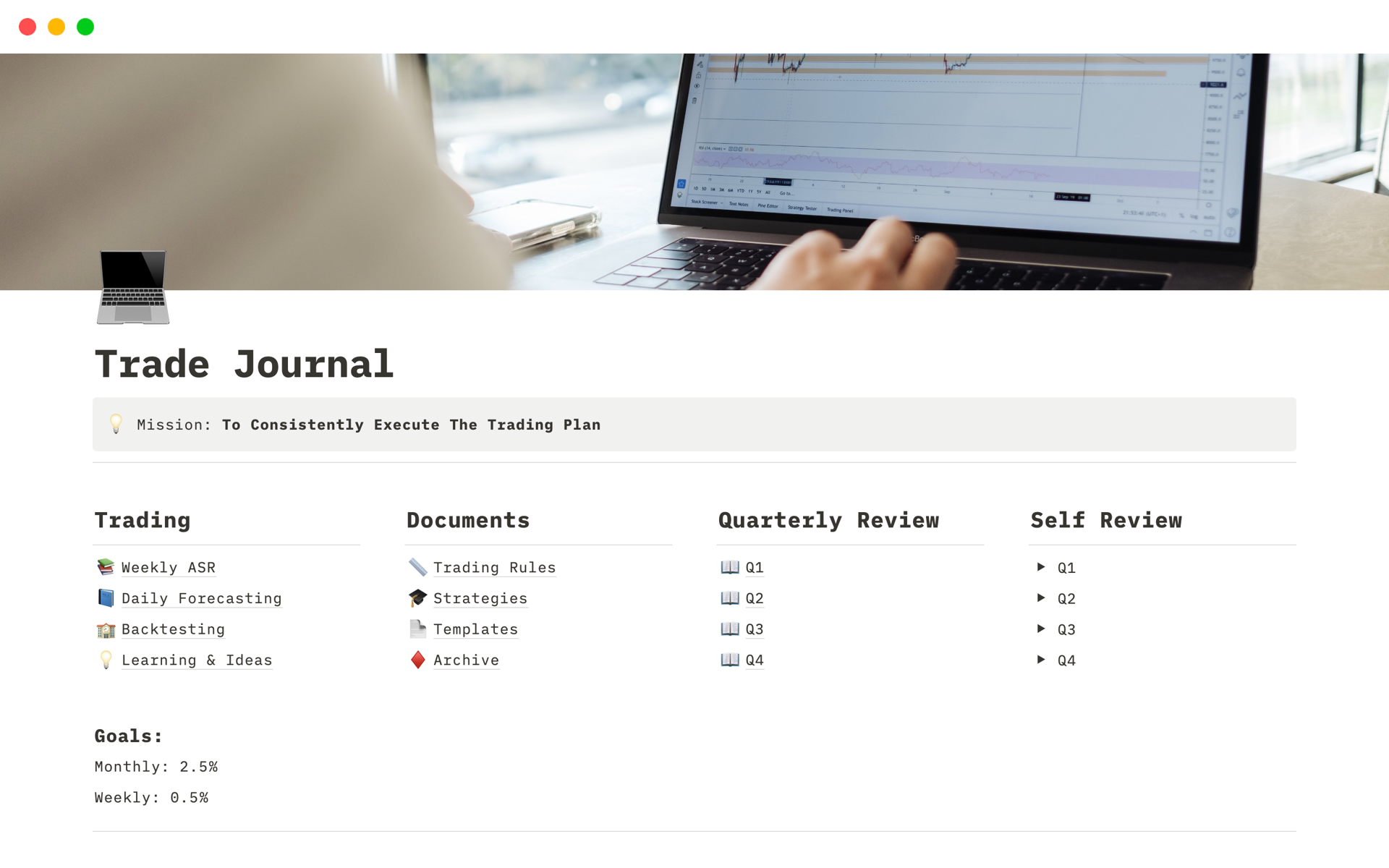 Track your trades and progress with this journal!