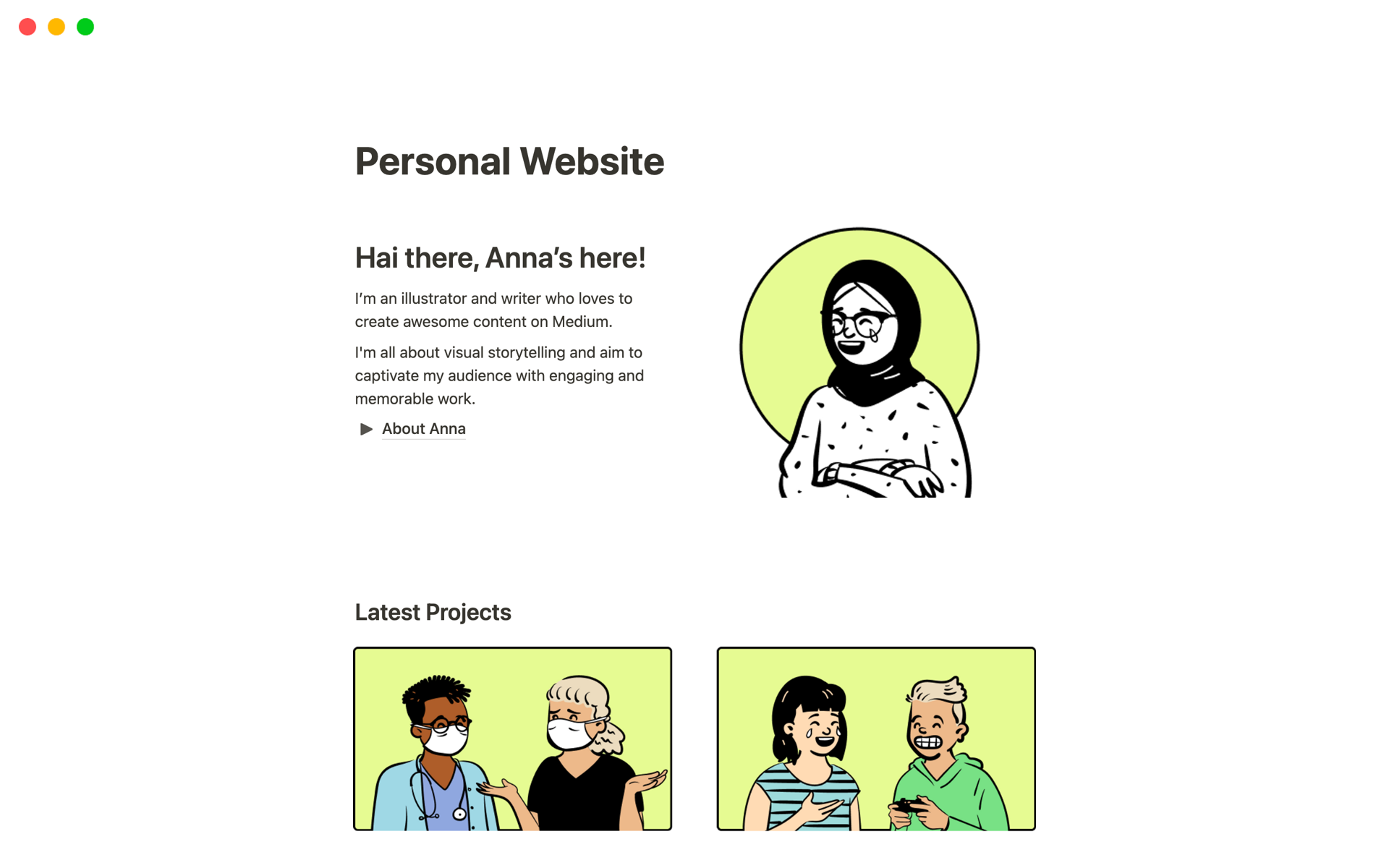 Vista previa de plantilla para Personal Website with Potion