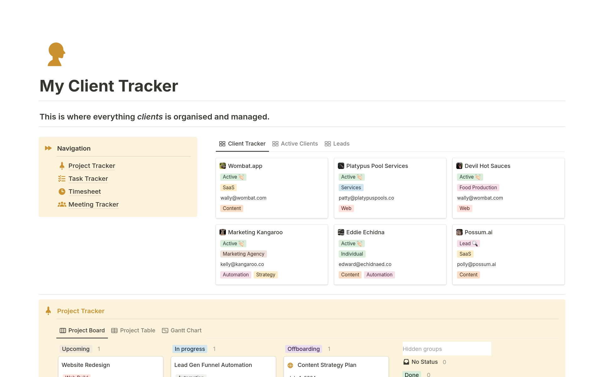 A template preview for My Client Tracker