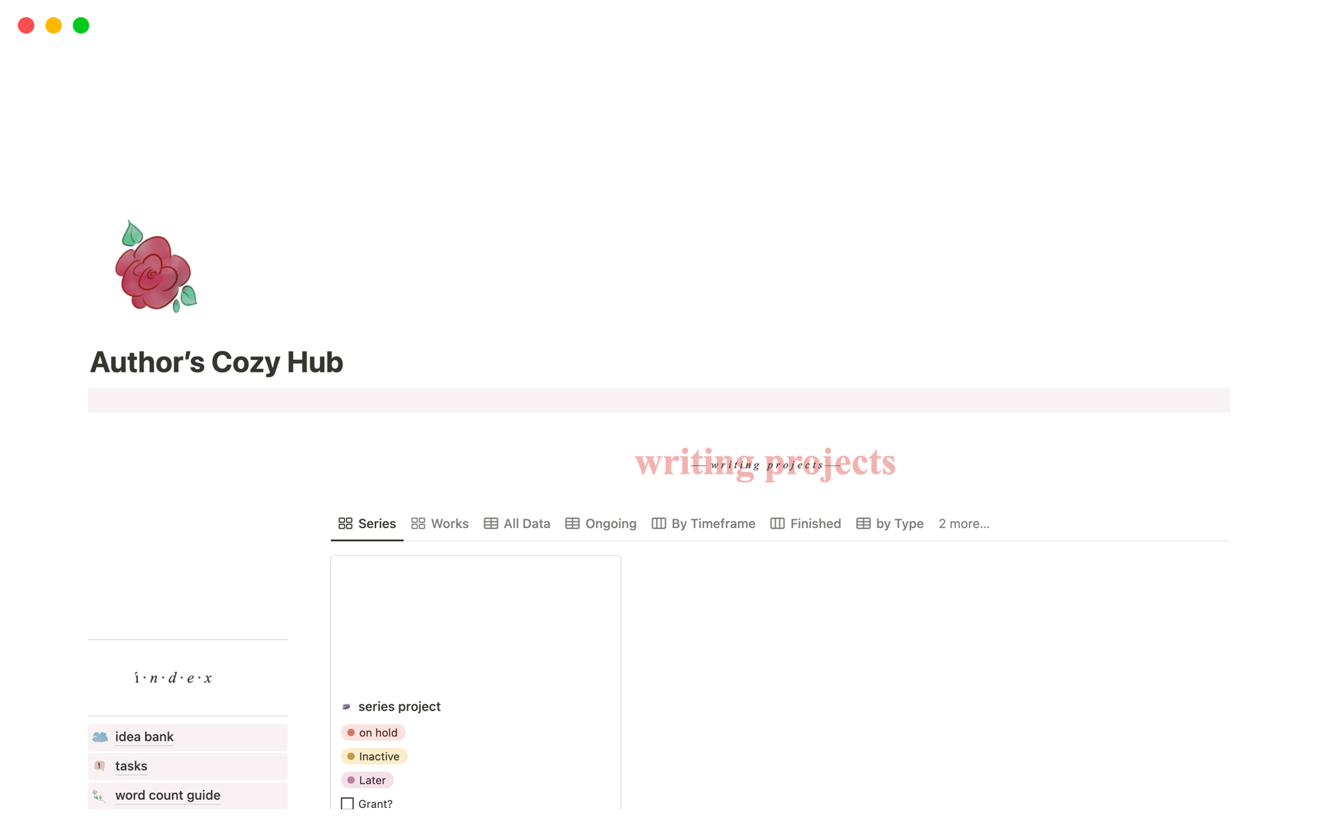 Vista previa de una plantilla para Author’s Cozy Hub