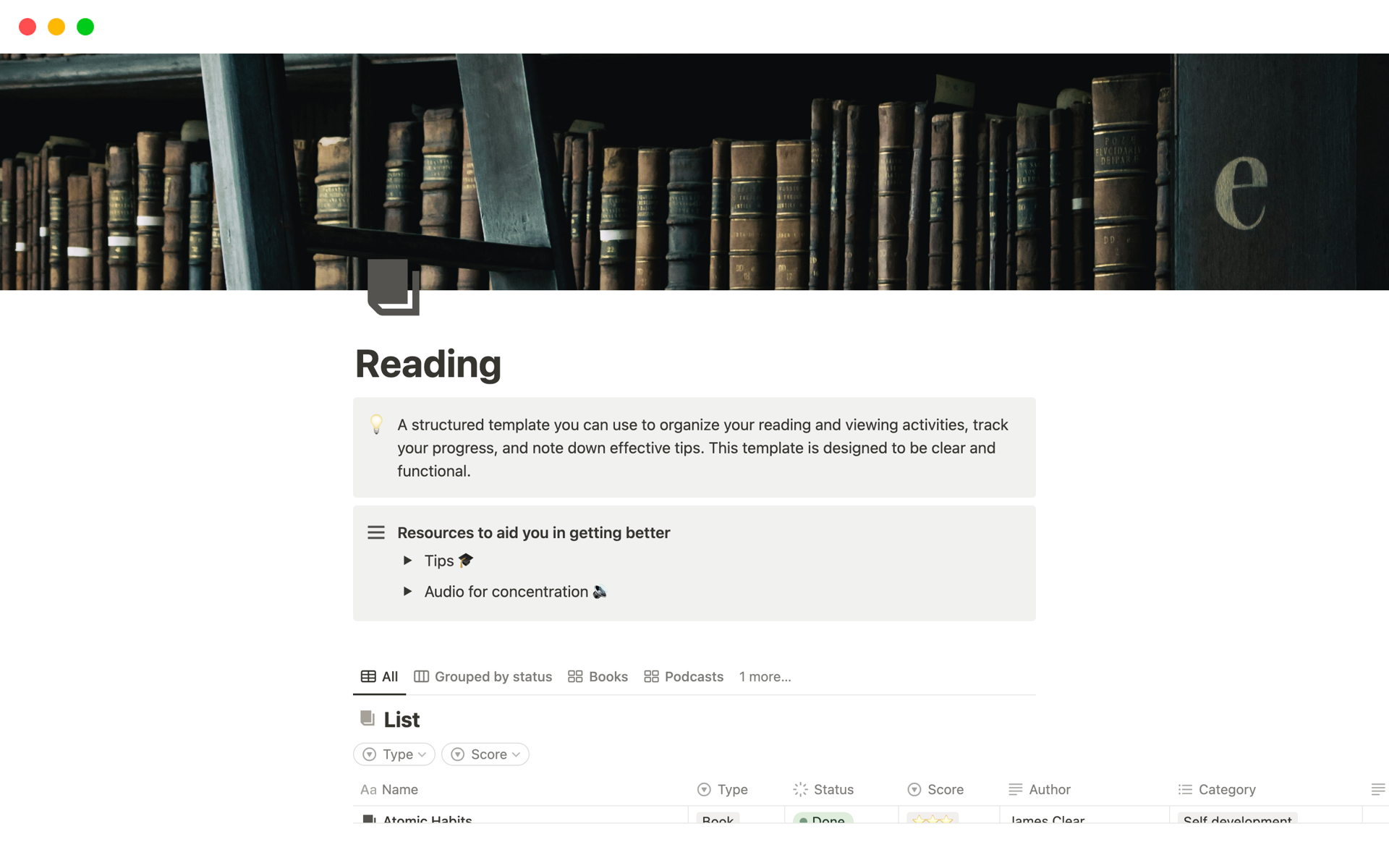 Keep a list of your favourite books, podcasts and articles with option to track progress  