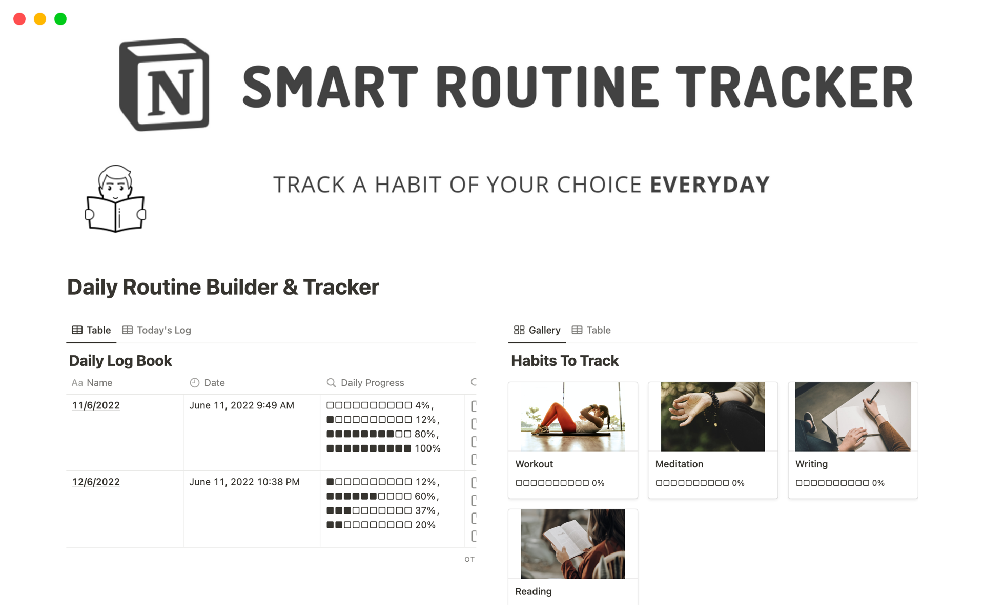 Vista previa de una plantilla para Daily Routine Builder & Tracker