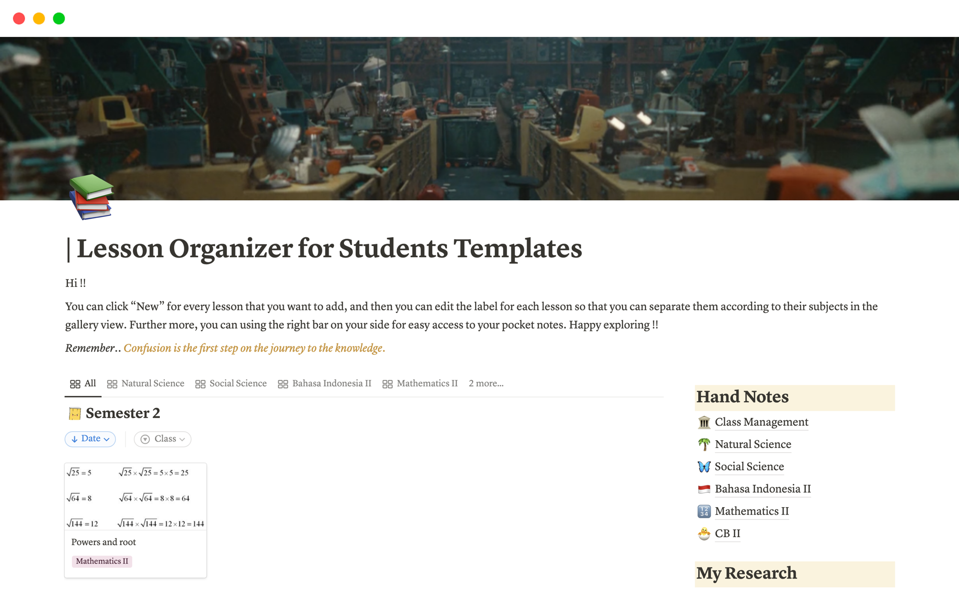 A template preview for Lesson Organizer for Students