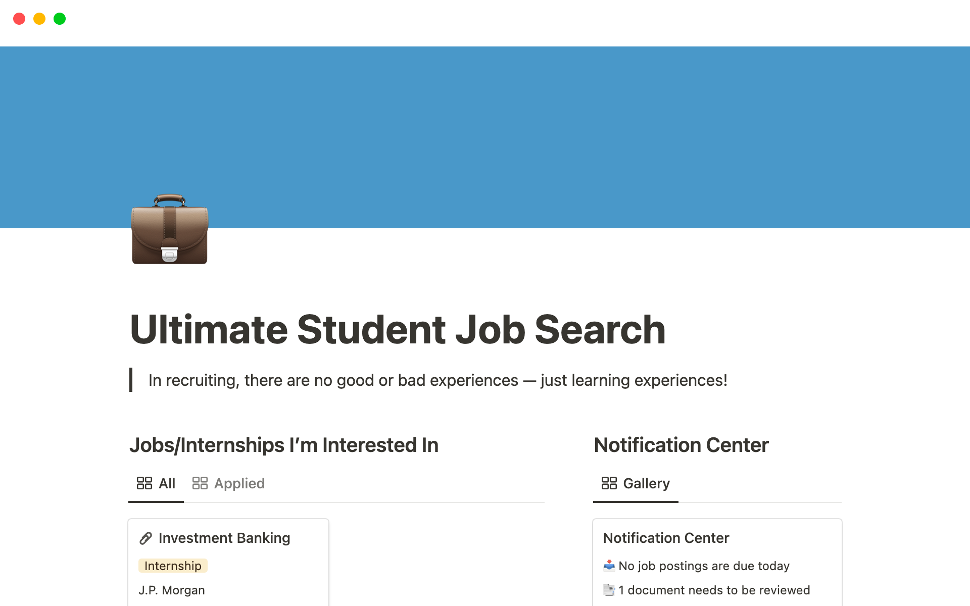 Mallin esikatselu nimelle Ultimate Student Job Tracker