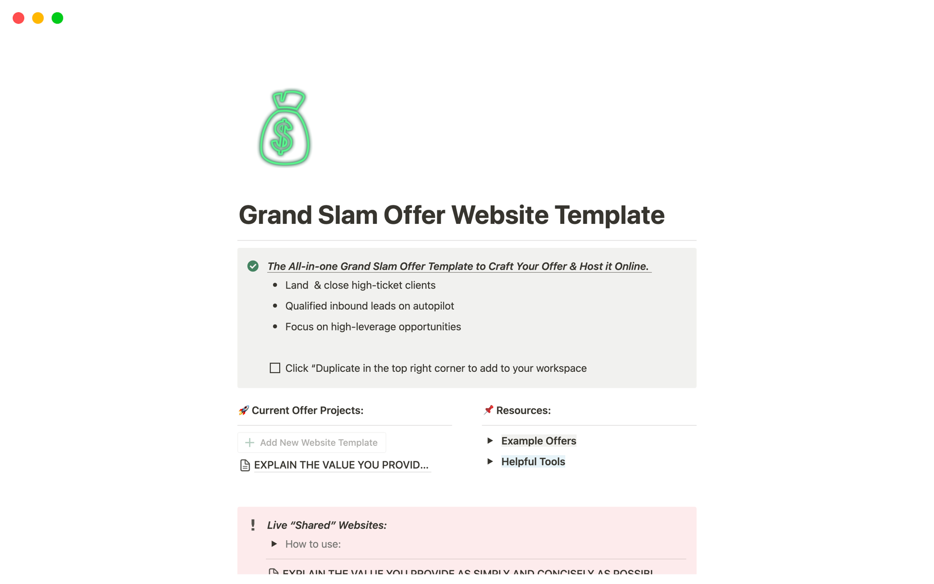 Aperçu du modèle de Grand Slam Offer Website Template