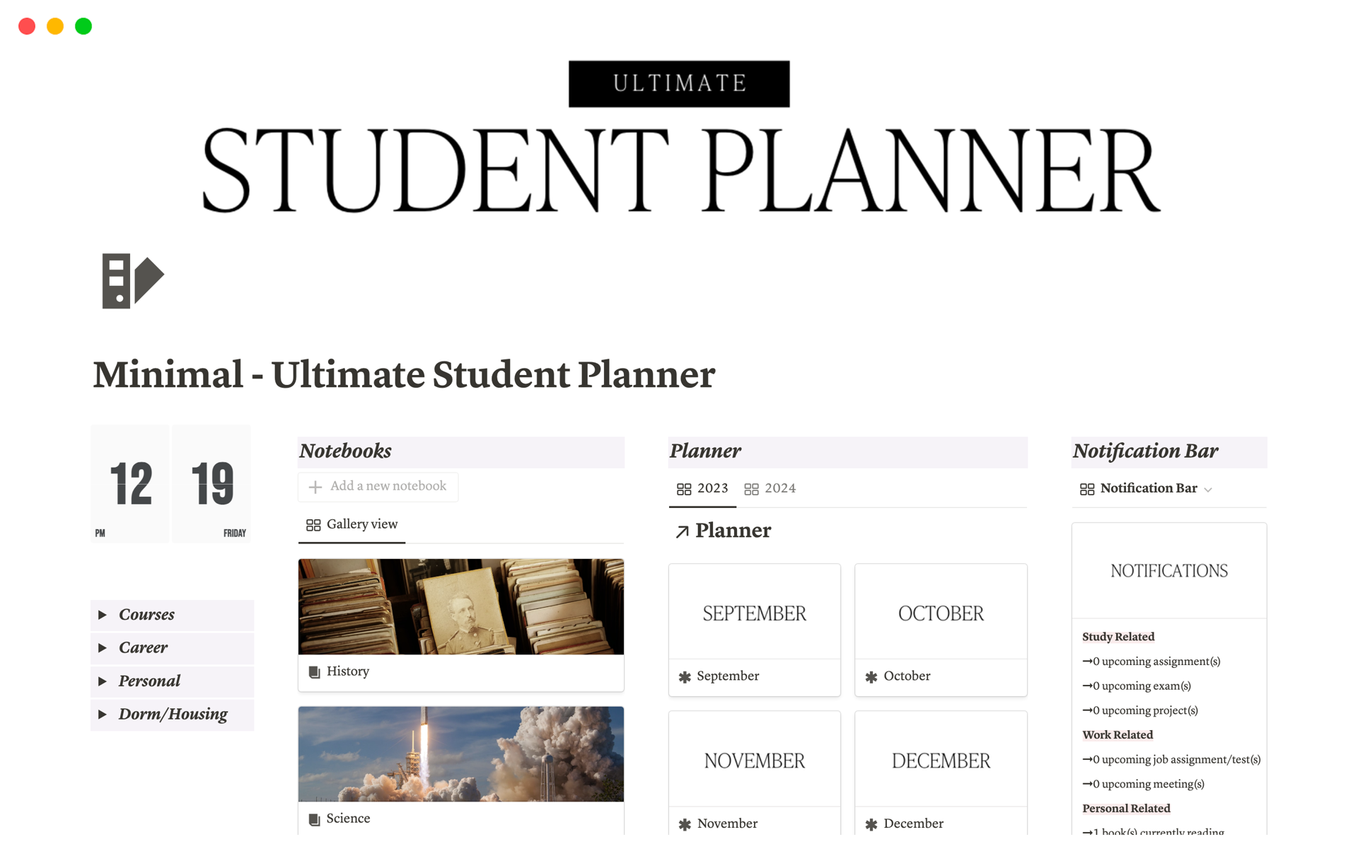 En forhåndsvisning av mal for Ultimate Student Dashboard - Minimalistic