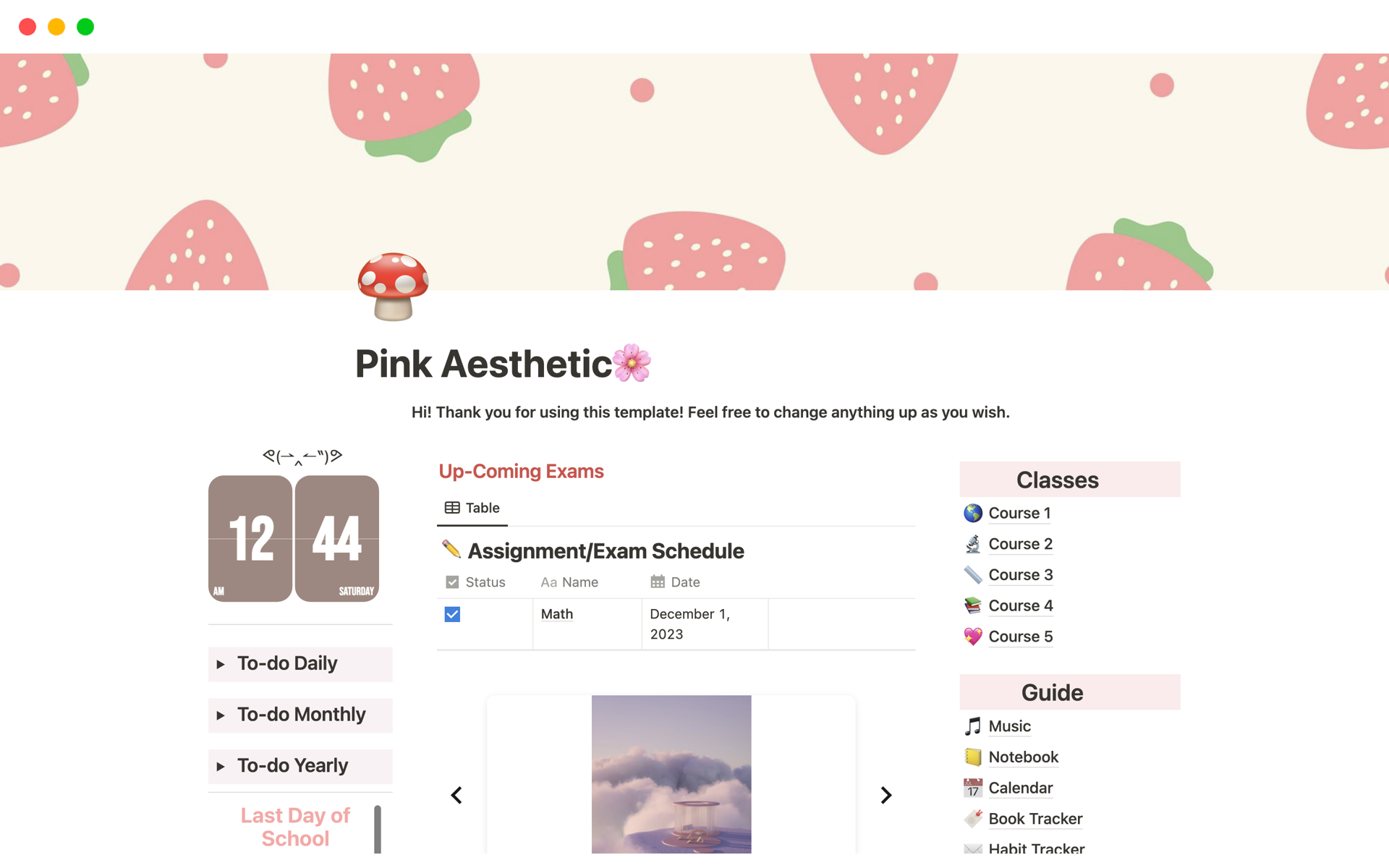 Eine Vorlagenvorschau für Pink Aesthetic Planner