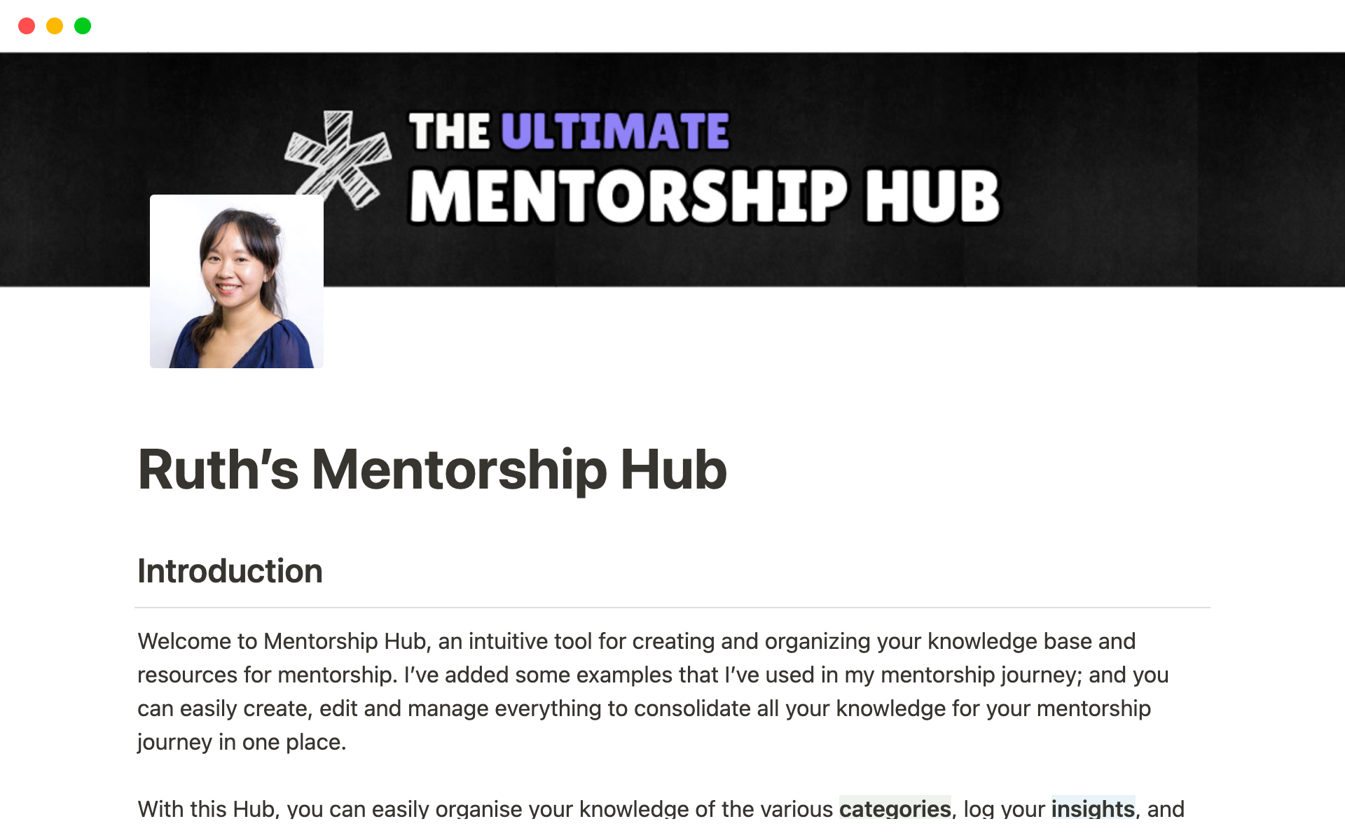 Ruth's Mentorship Hubのテンプレートのプレビュー
