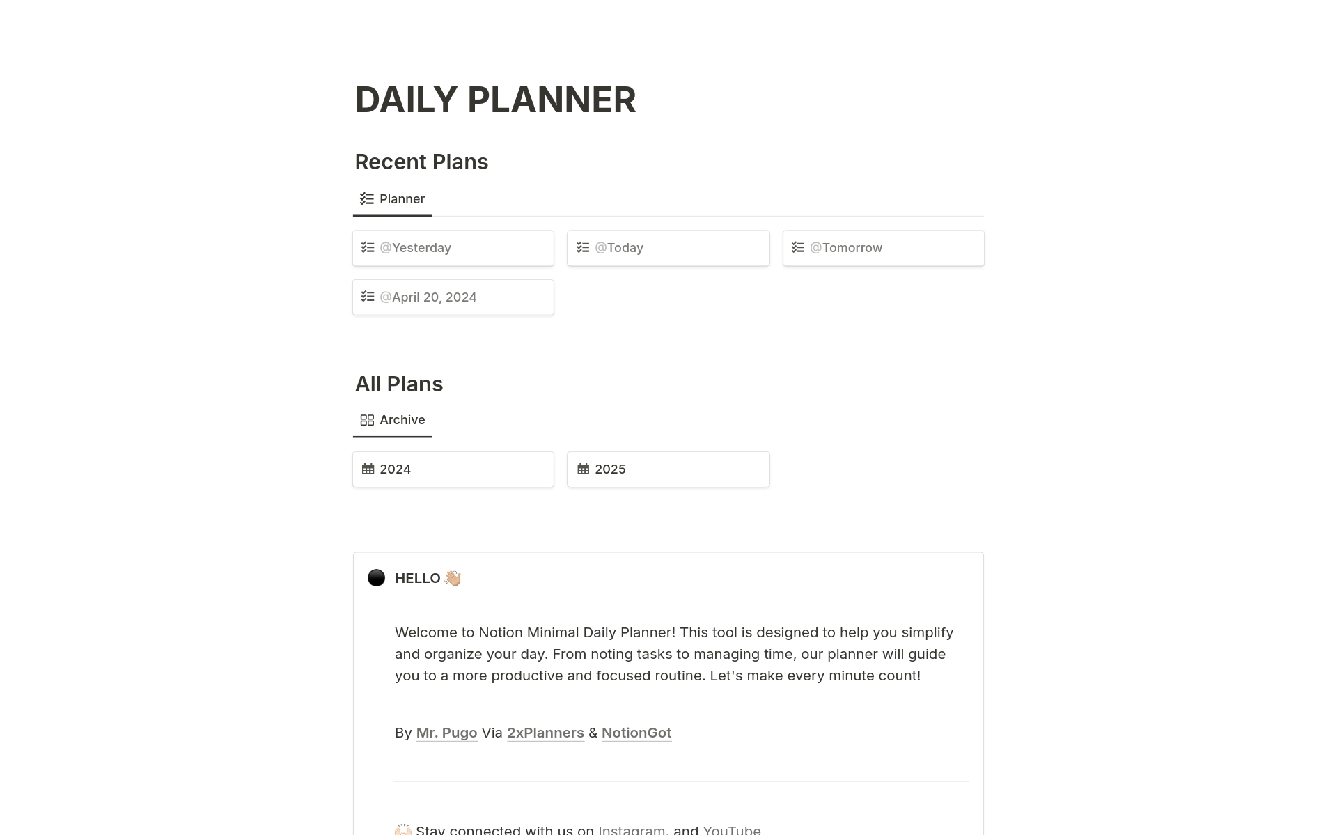 En forhåndsvisning av mal for Minimal Daily Planner (Day Organizer)