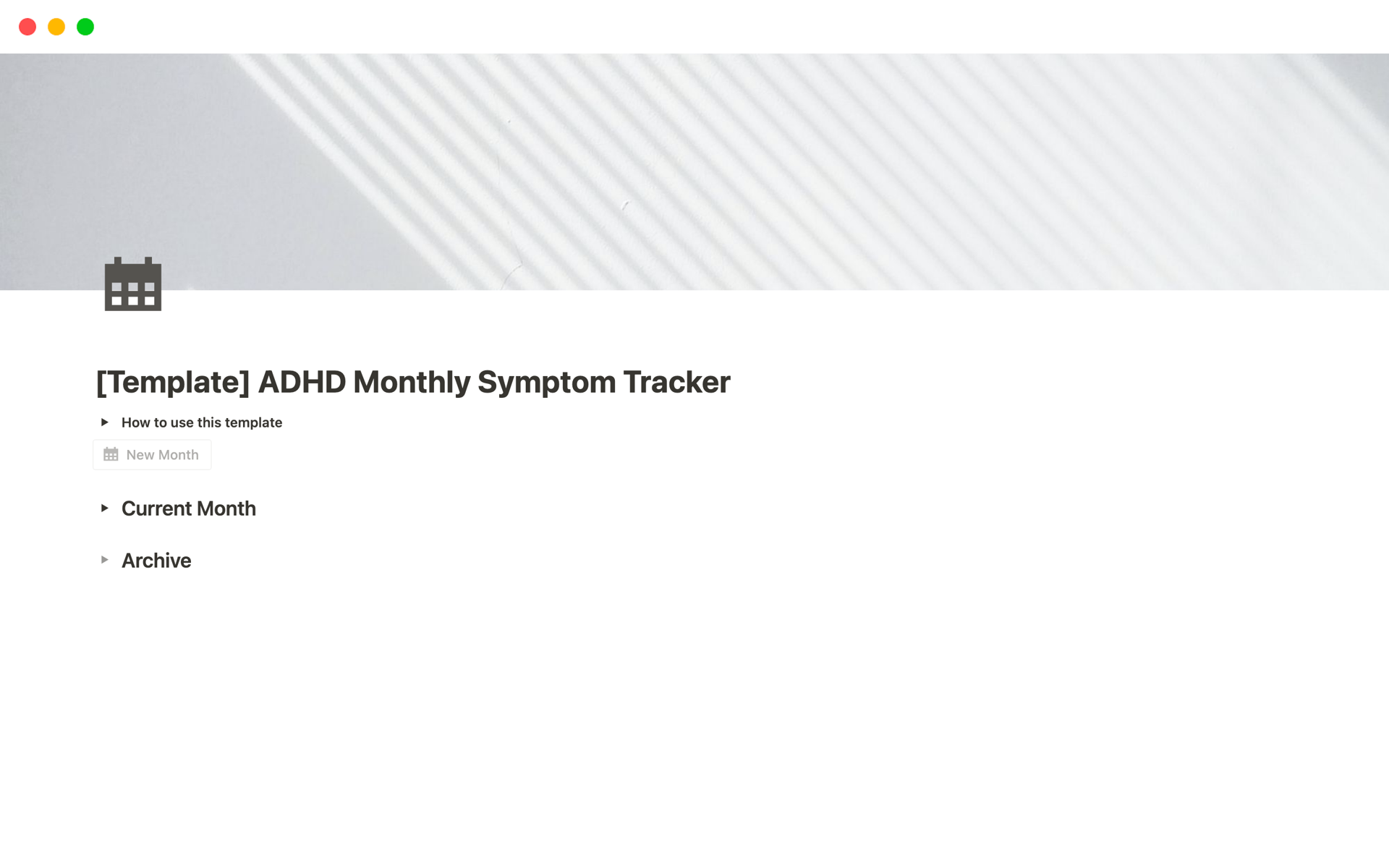Uma prévia do modelo para ADHD Monthly Symptom Tracker