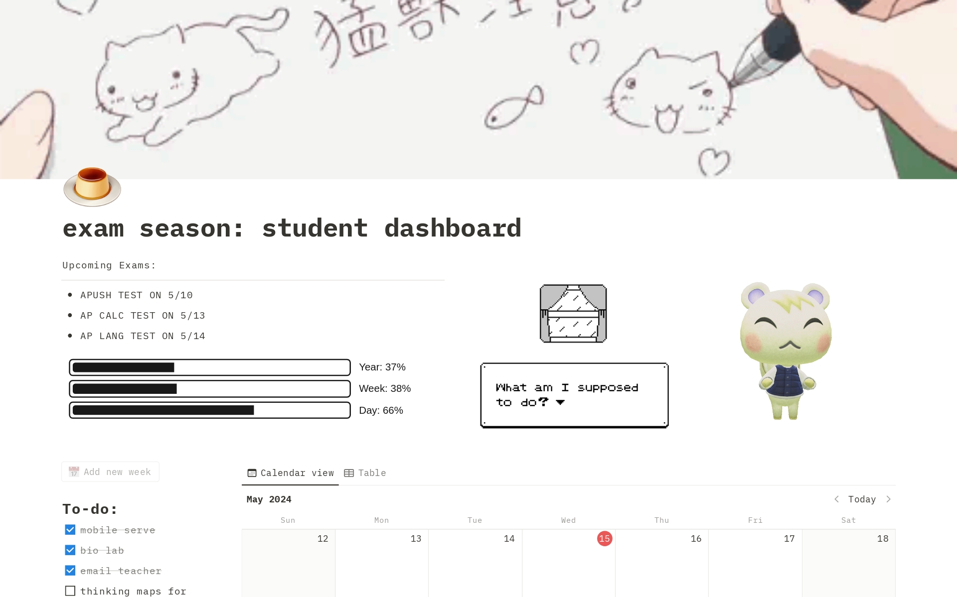 Uma prévia do modelo para exam season: student dashboard 