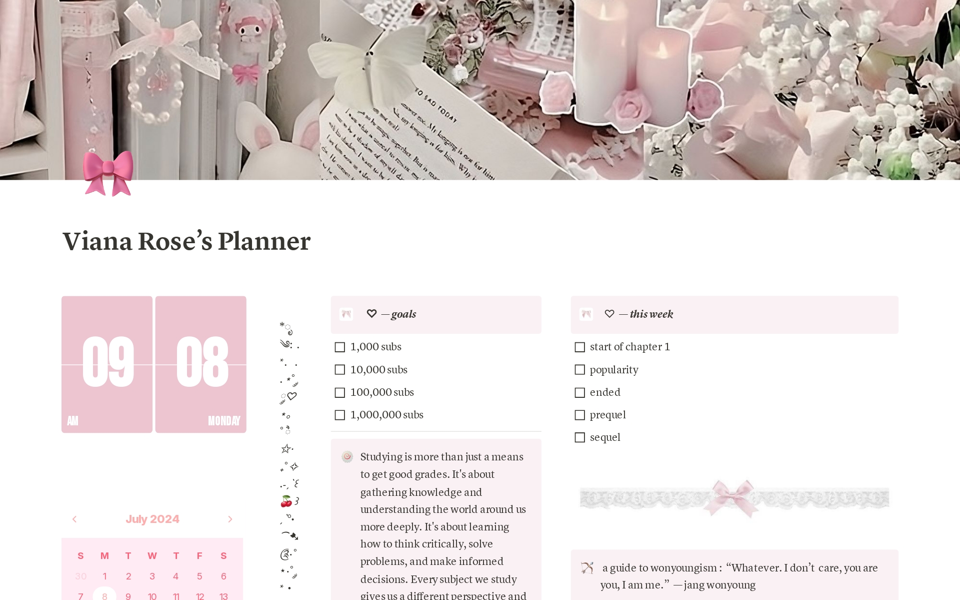 A template preview for college coquette schedule planner