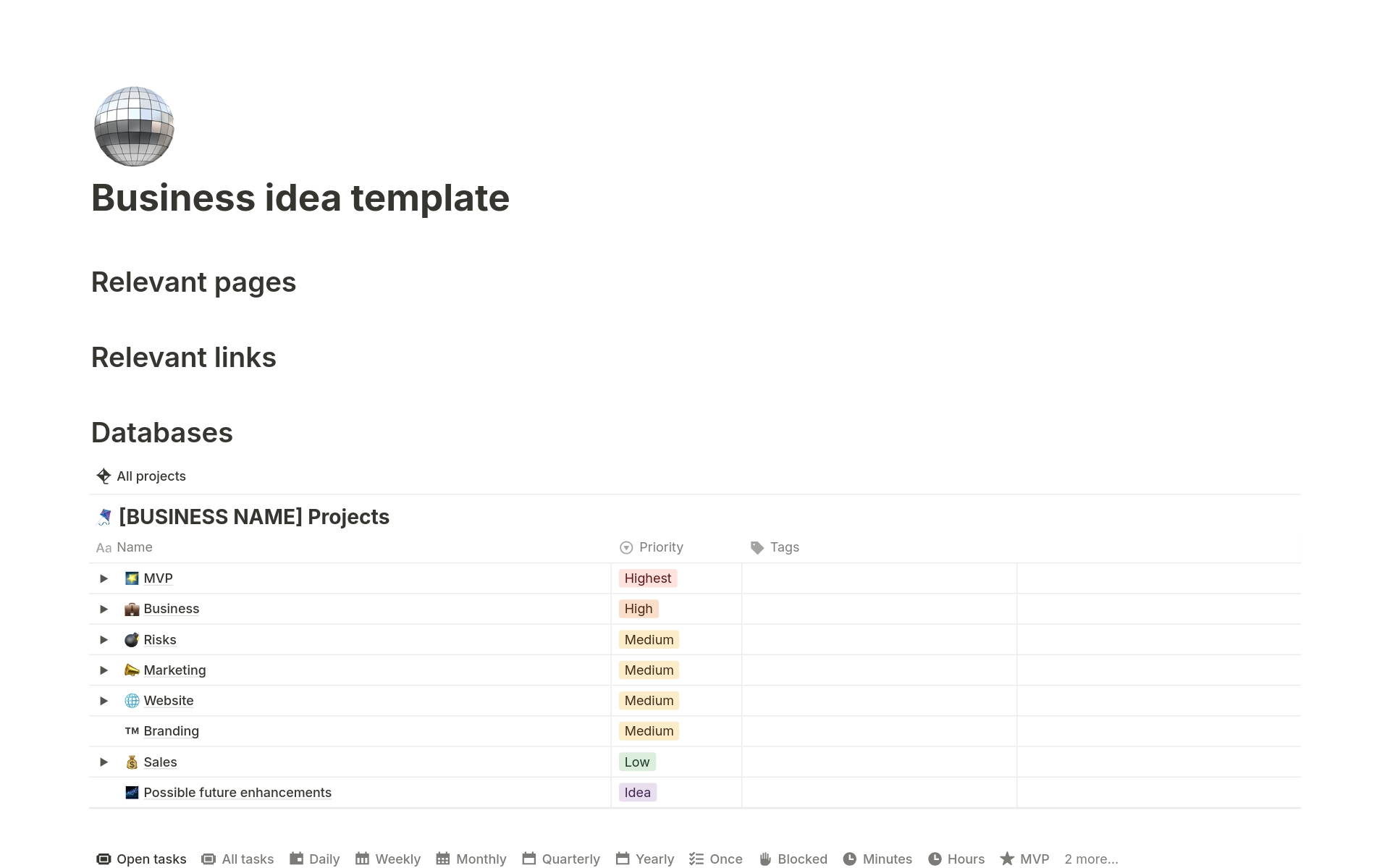 Business Idea Template Notion Marketplace