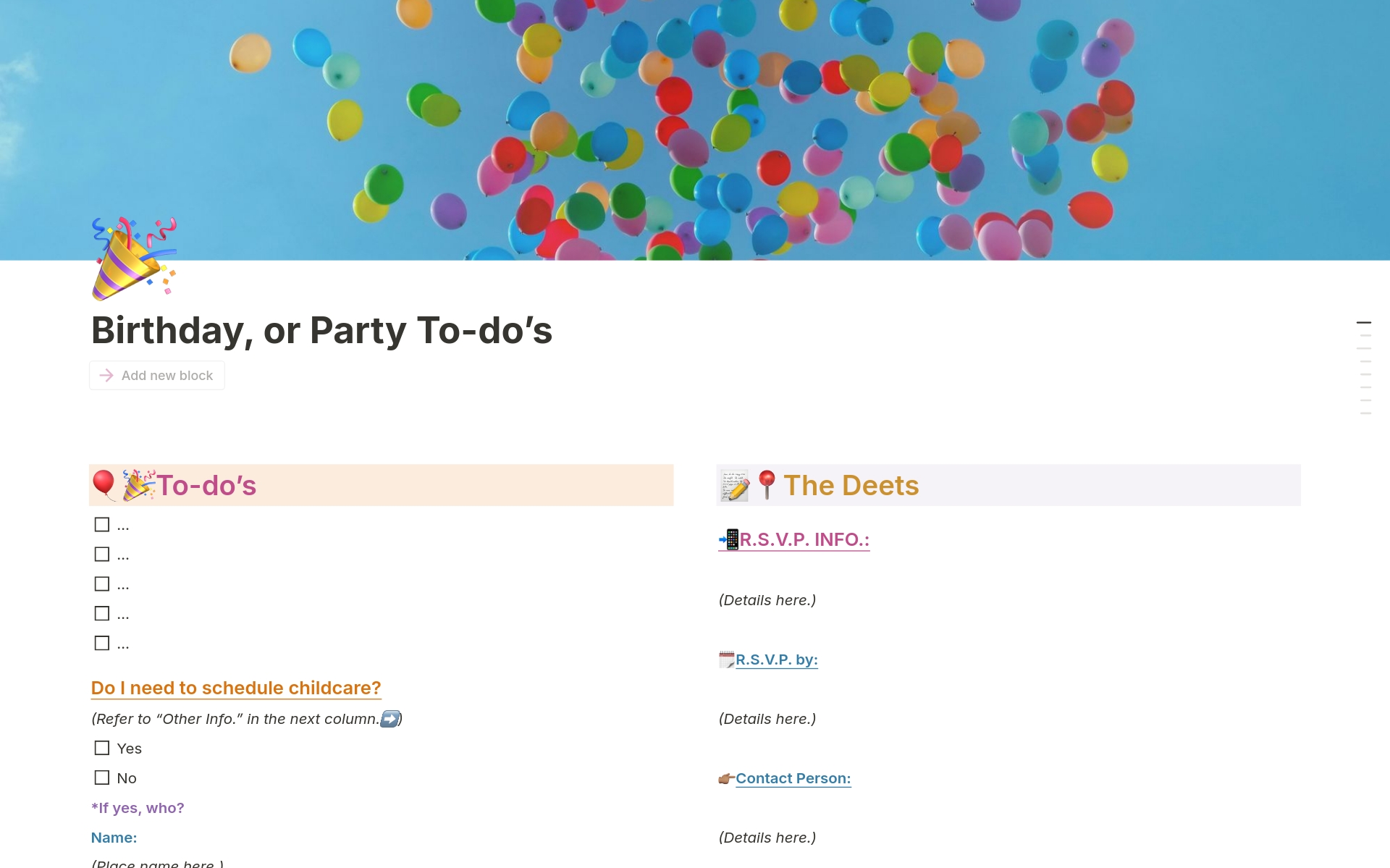 Eine Vorlagenvorschau für Ultimate Party To-do's