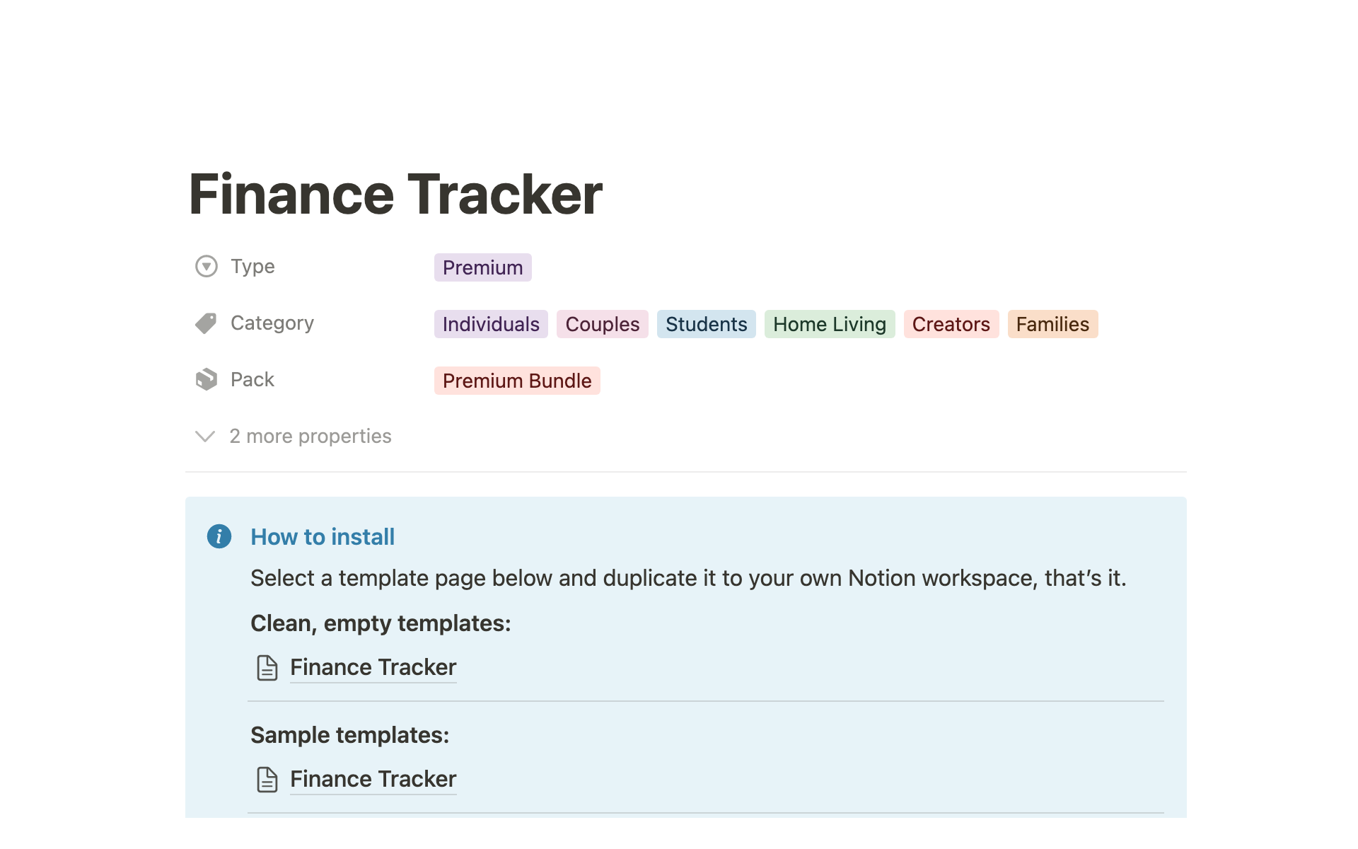 En forhåndsvisning av mal for Finance tracker