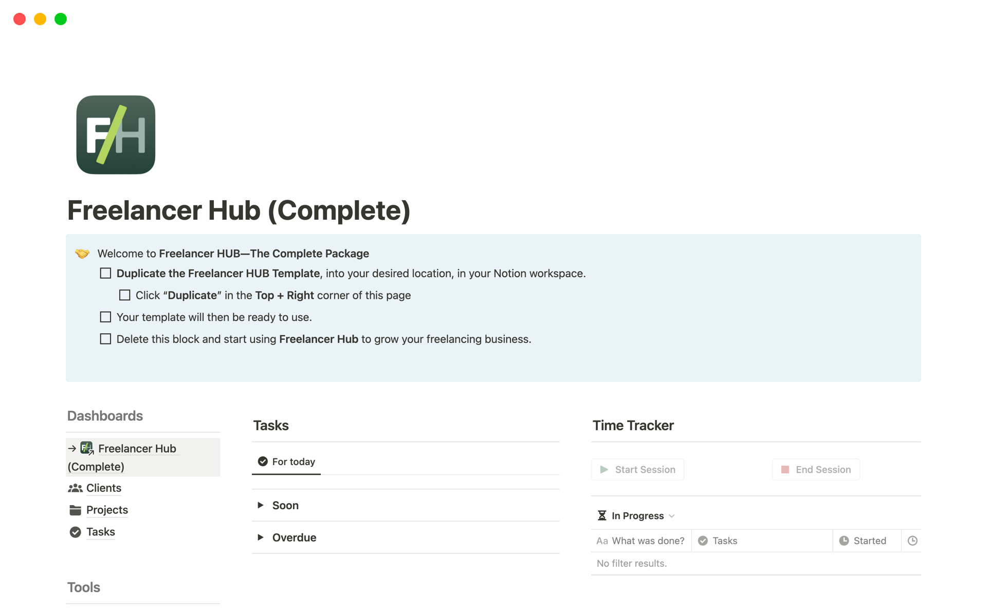 Vista previa de una plantilla para Freelancer Hub