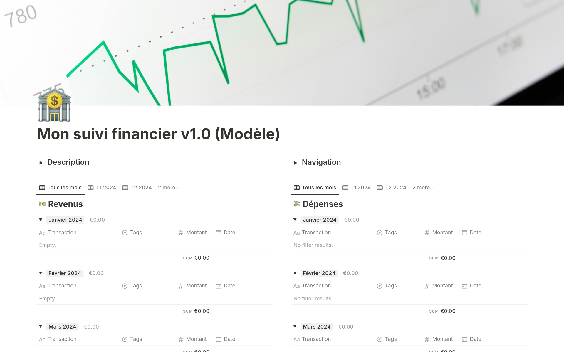 A template preview for Mon suivi financier v1.0