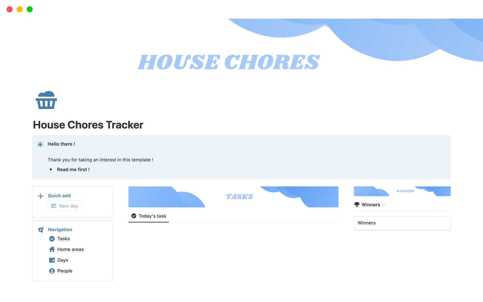 En forhåndsvisning av mal for House Chores Tracker