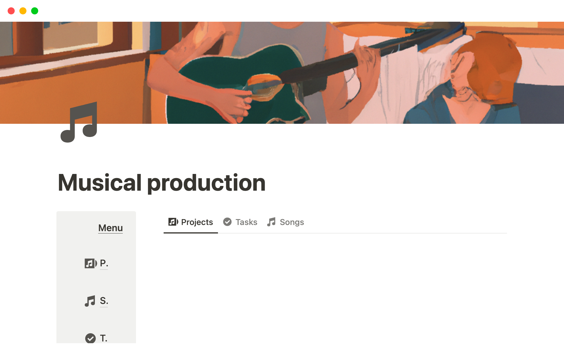 Vista previa de una plantilla para Music Production OS