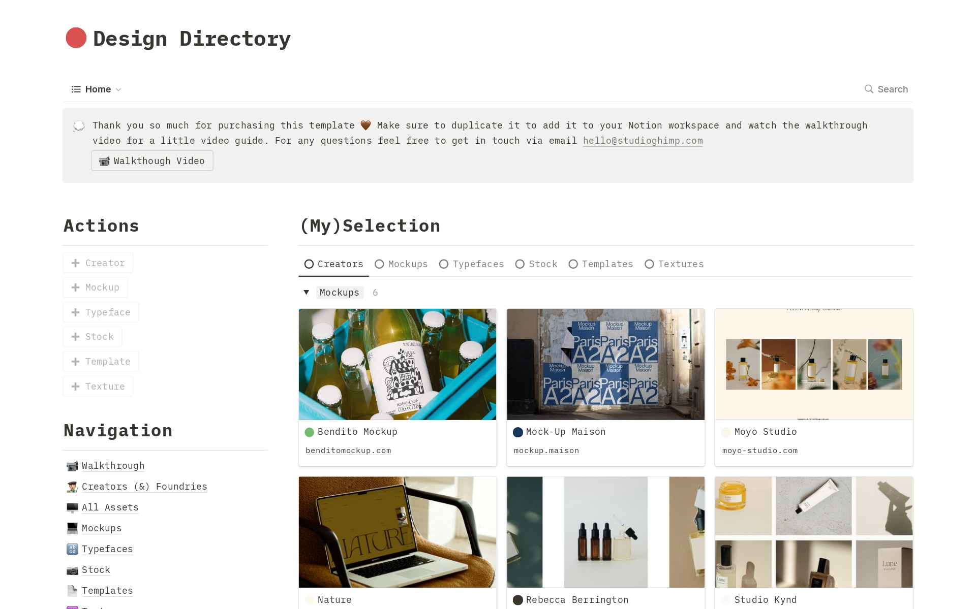 En förhandsgranskning av mallen för Design Directory