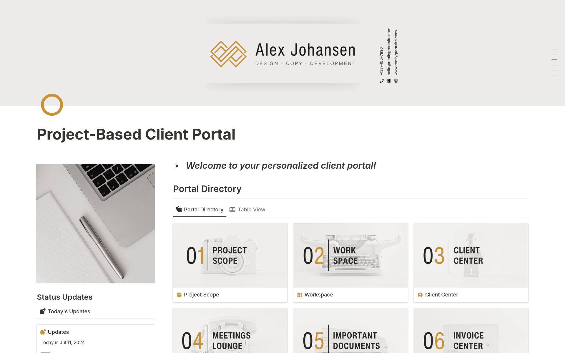 Uma prévia do modelo para Service & Project-Based Client Portal