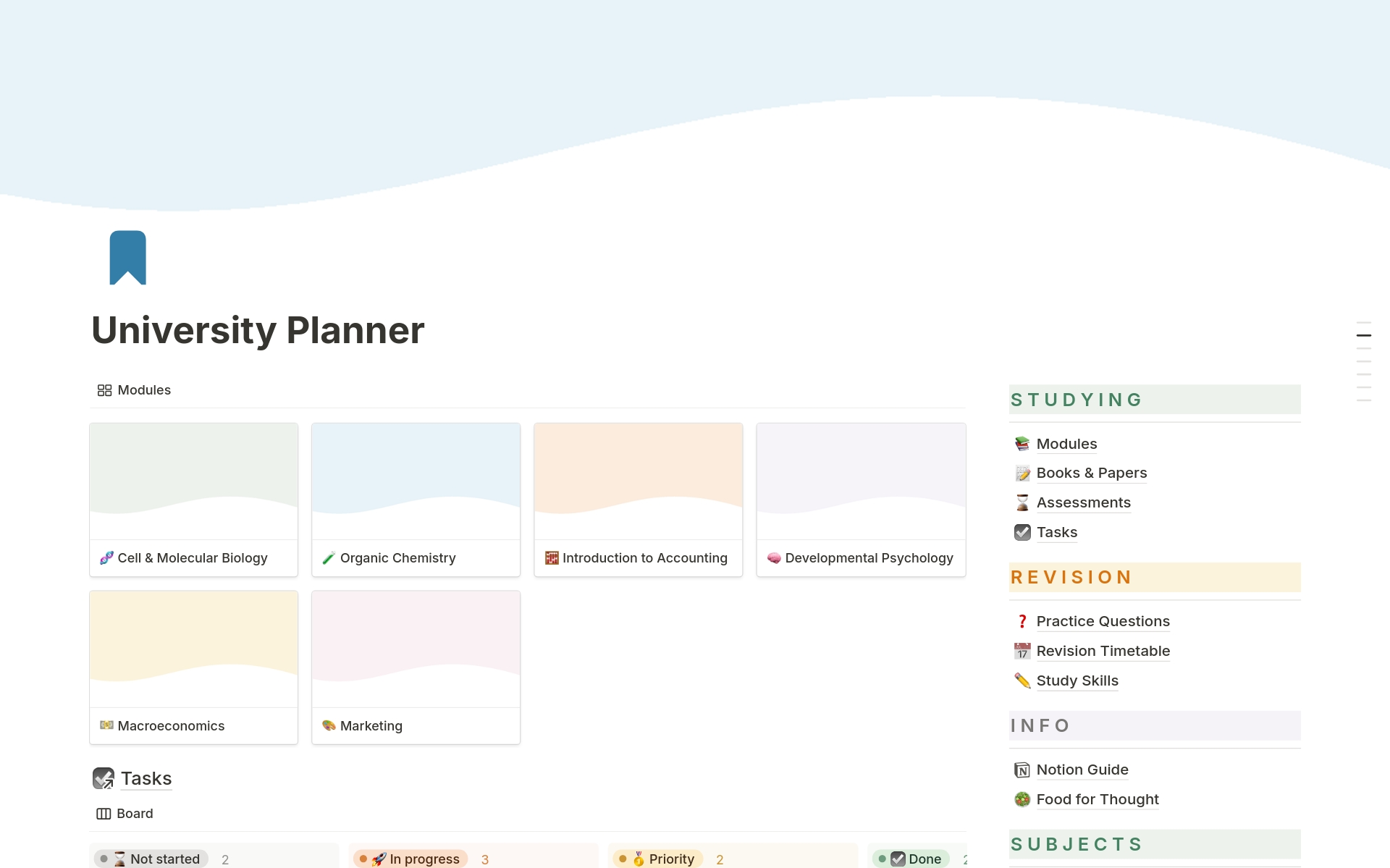 A template preview for University Study Planner