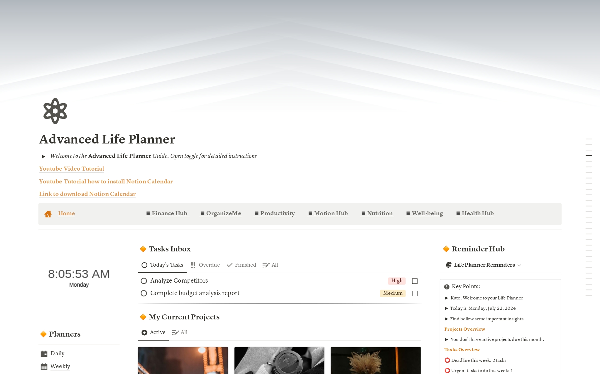 A template preview for Advanced Life Planner 