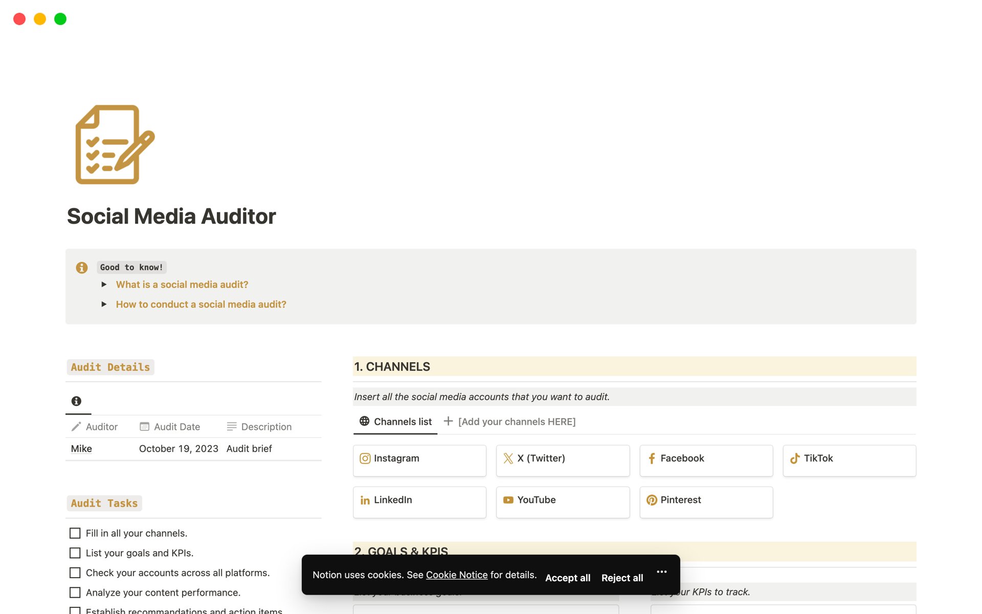 A template preview for Social Media Auditor