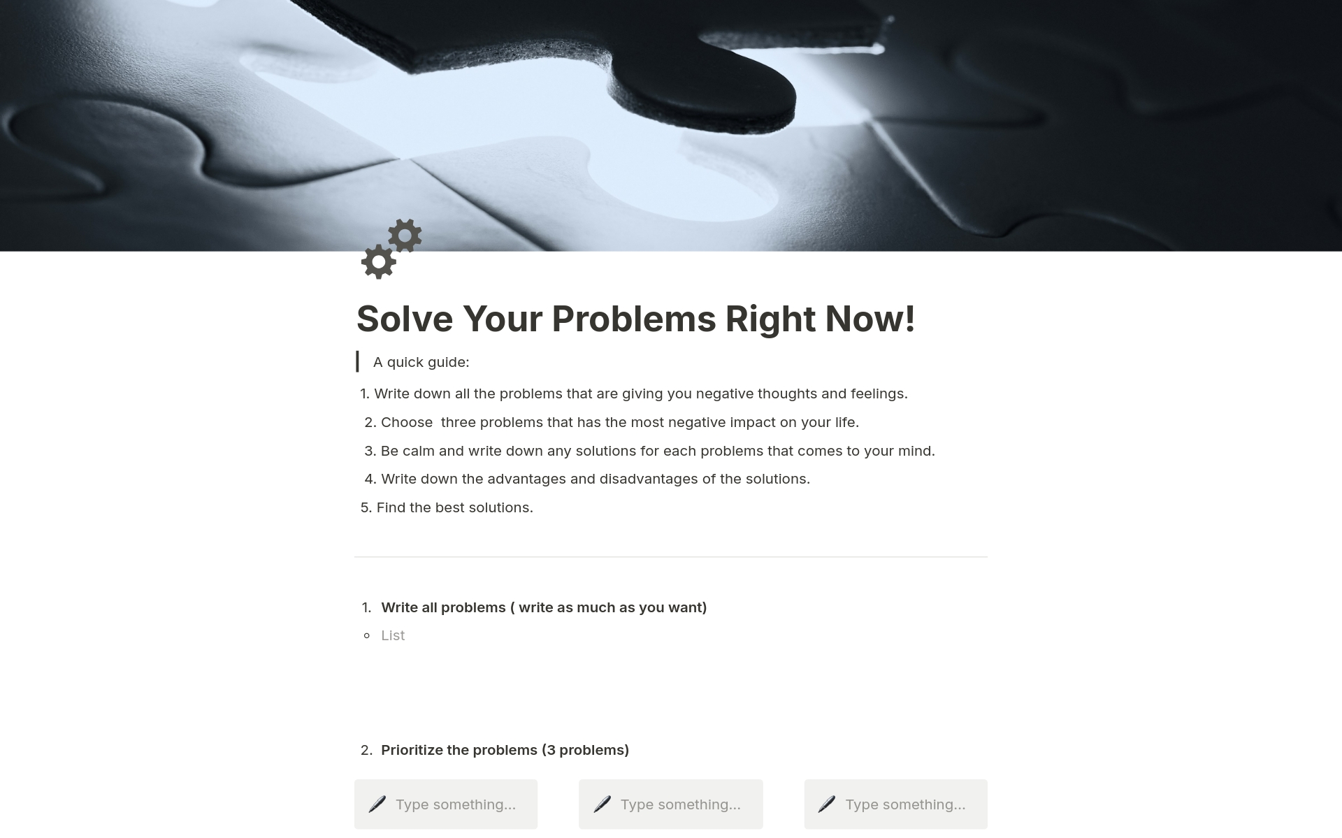 En förhandsgranskning av mallen för Solve Your Problems Right Now!