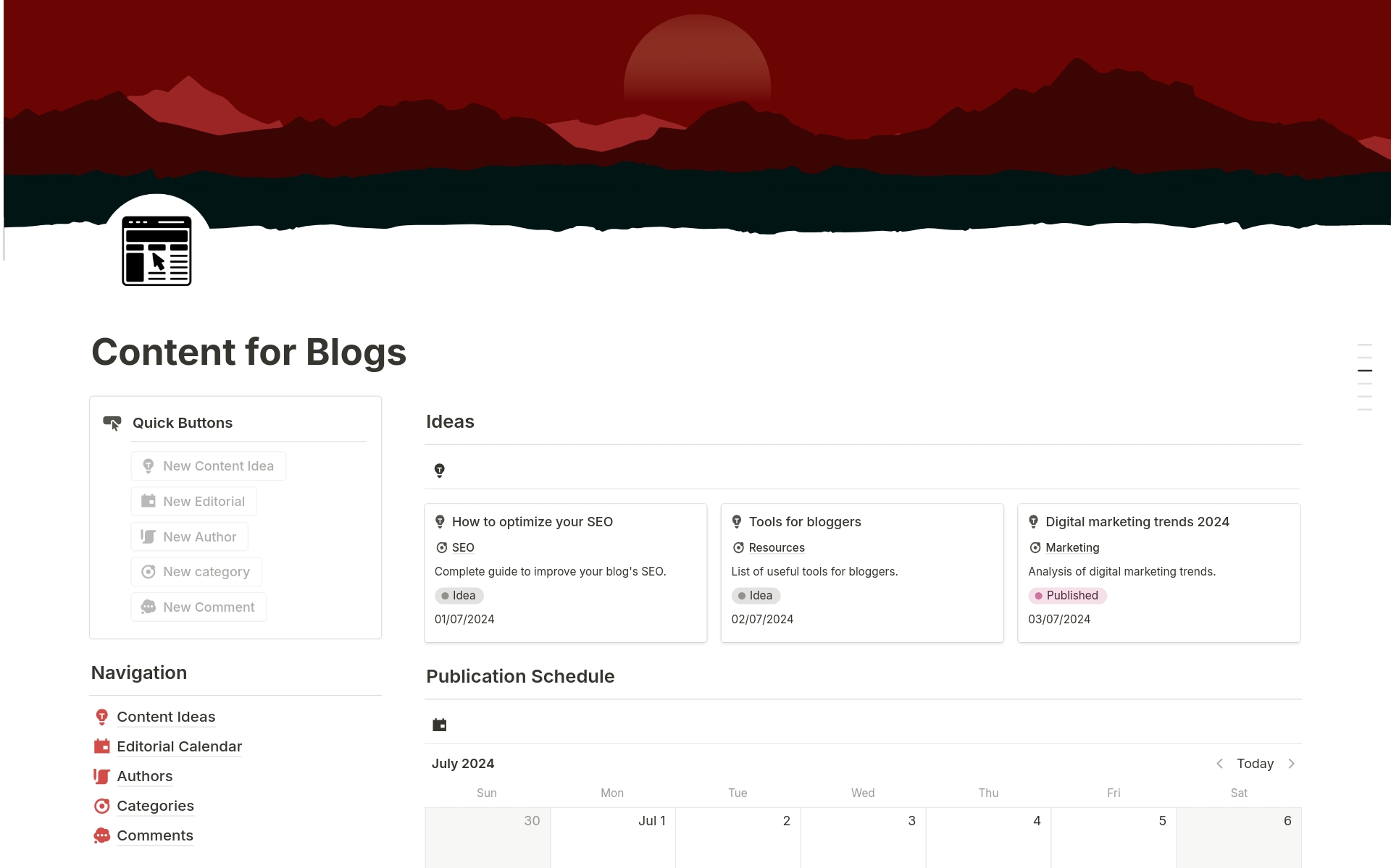 A template preview for Content for Blogs 