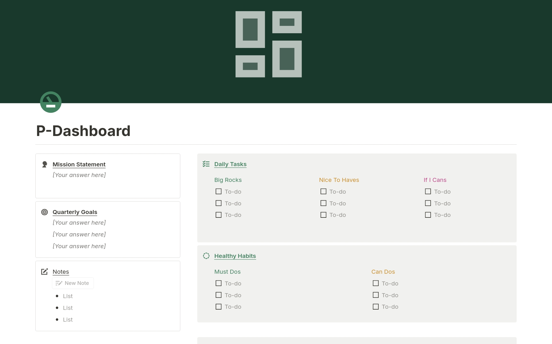Vista previa de plantilla para Ultimate Planning Dashboard