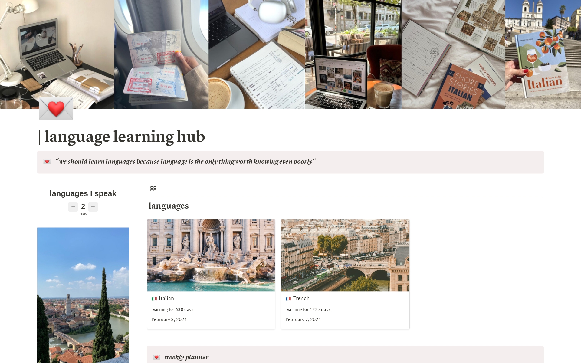 Vista previa de plantilla para 💌️️️️️️ Language Learning Hub 