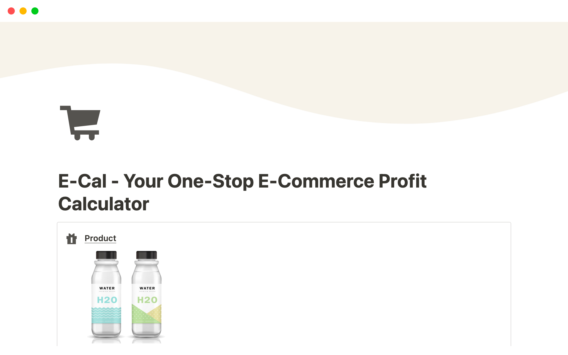 En förhandsgranskning av mallen för E-Cal - Your One-Stop E-Commerce Profit Calculator