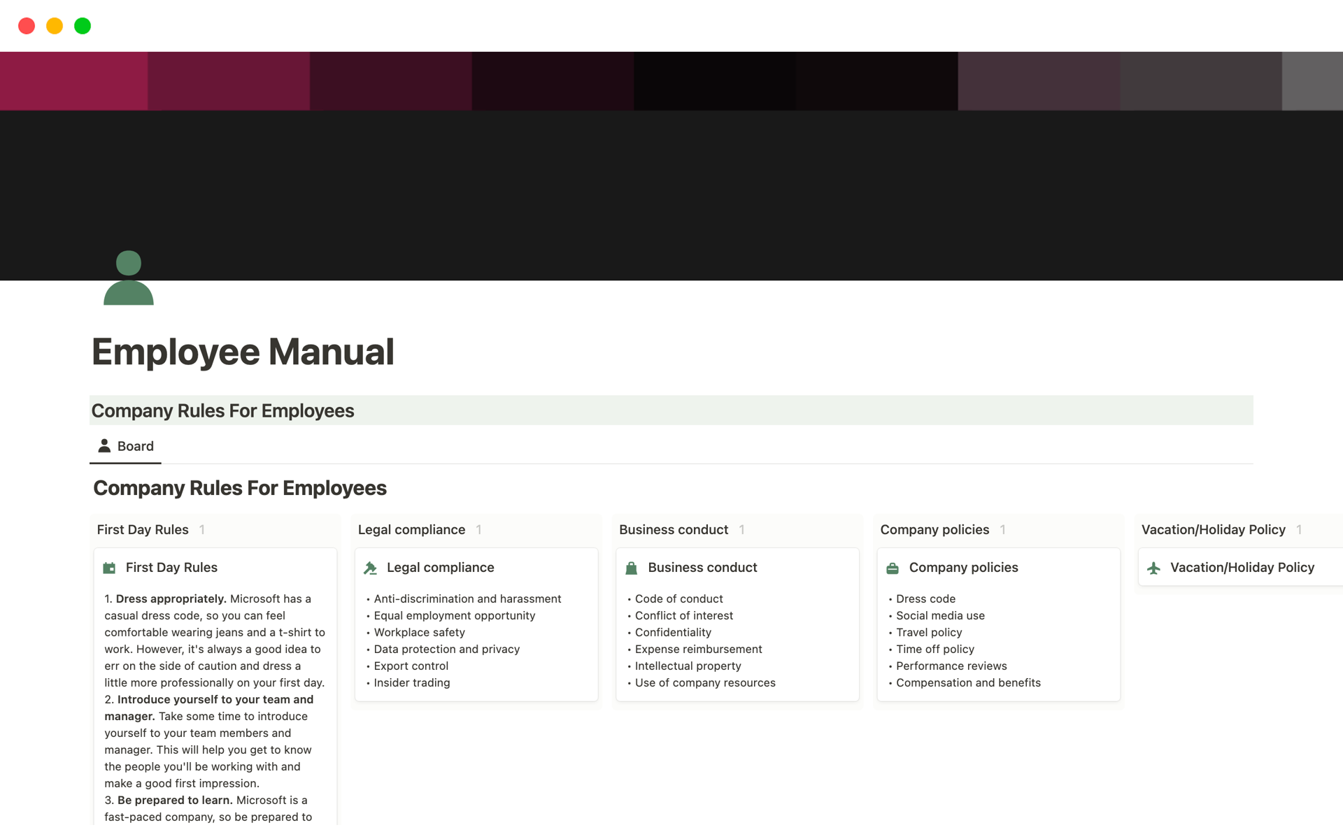 Vista previa de una plantilla para Employee Manual