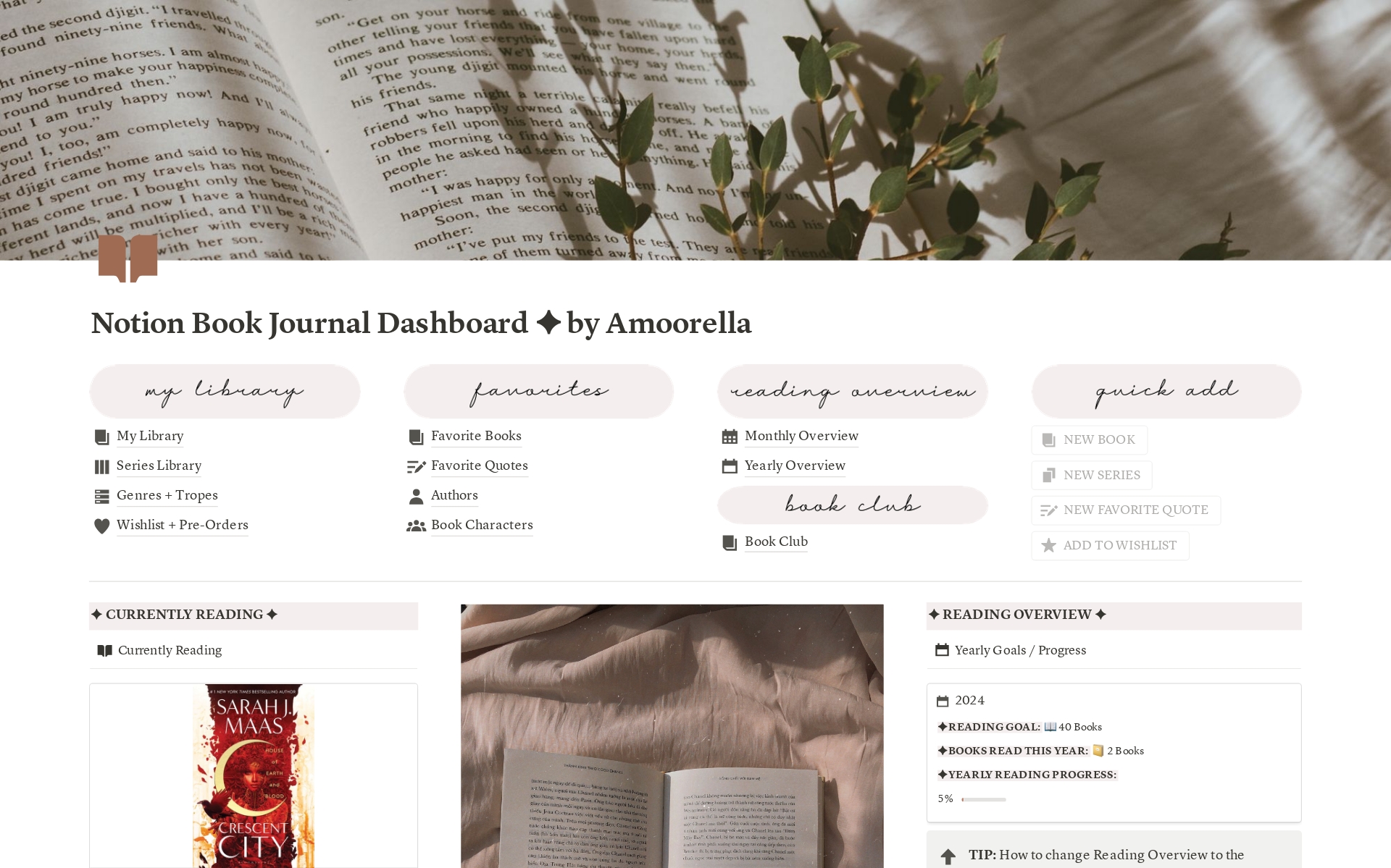 A Notion Book Reading Journal to log your books, series and to track your reading.