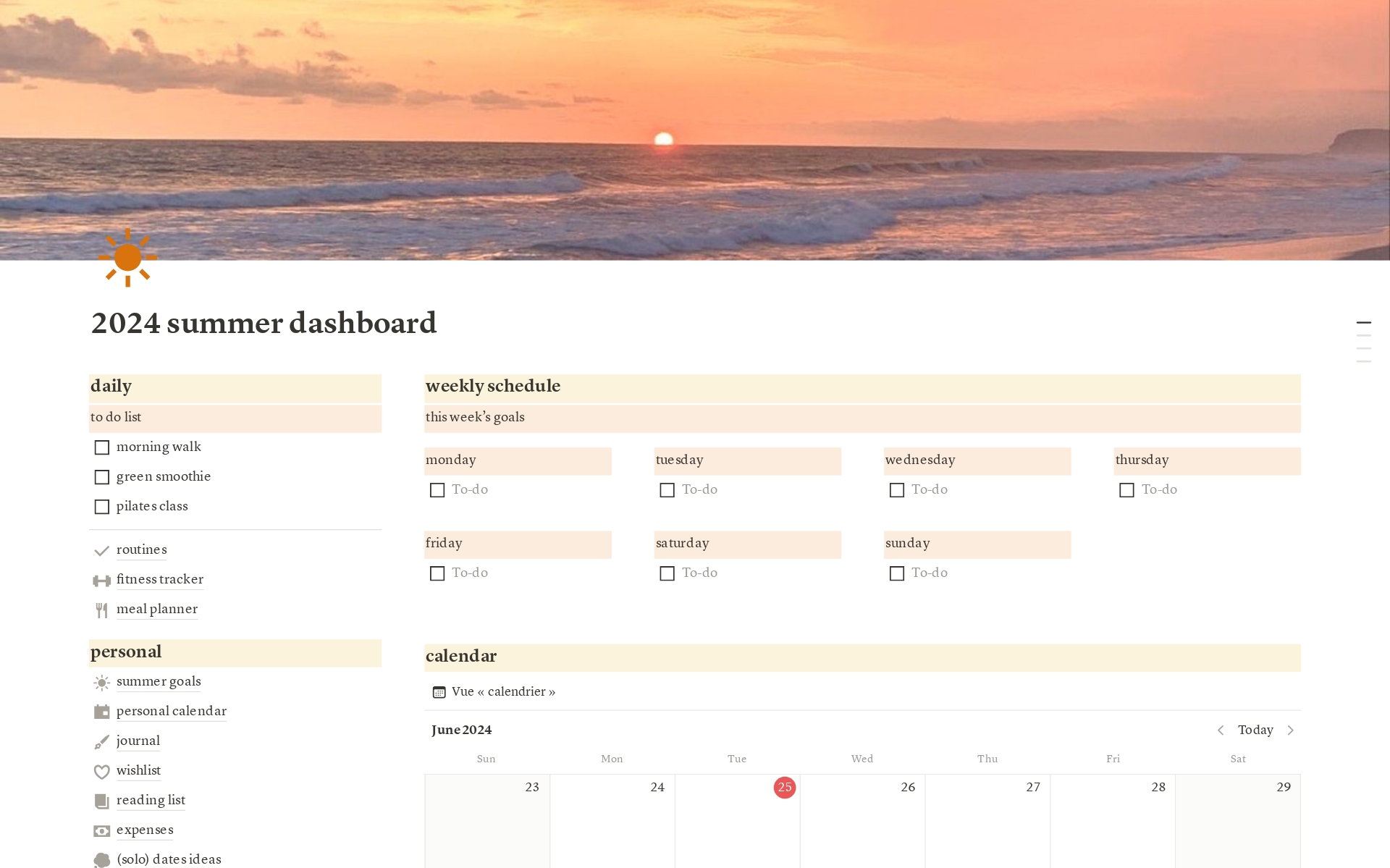 A template preview for 2024 summer dashboard