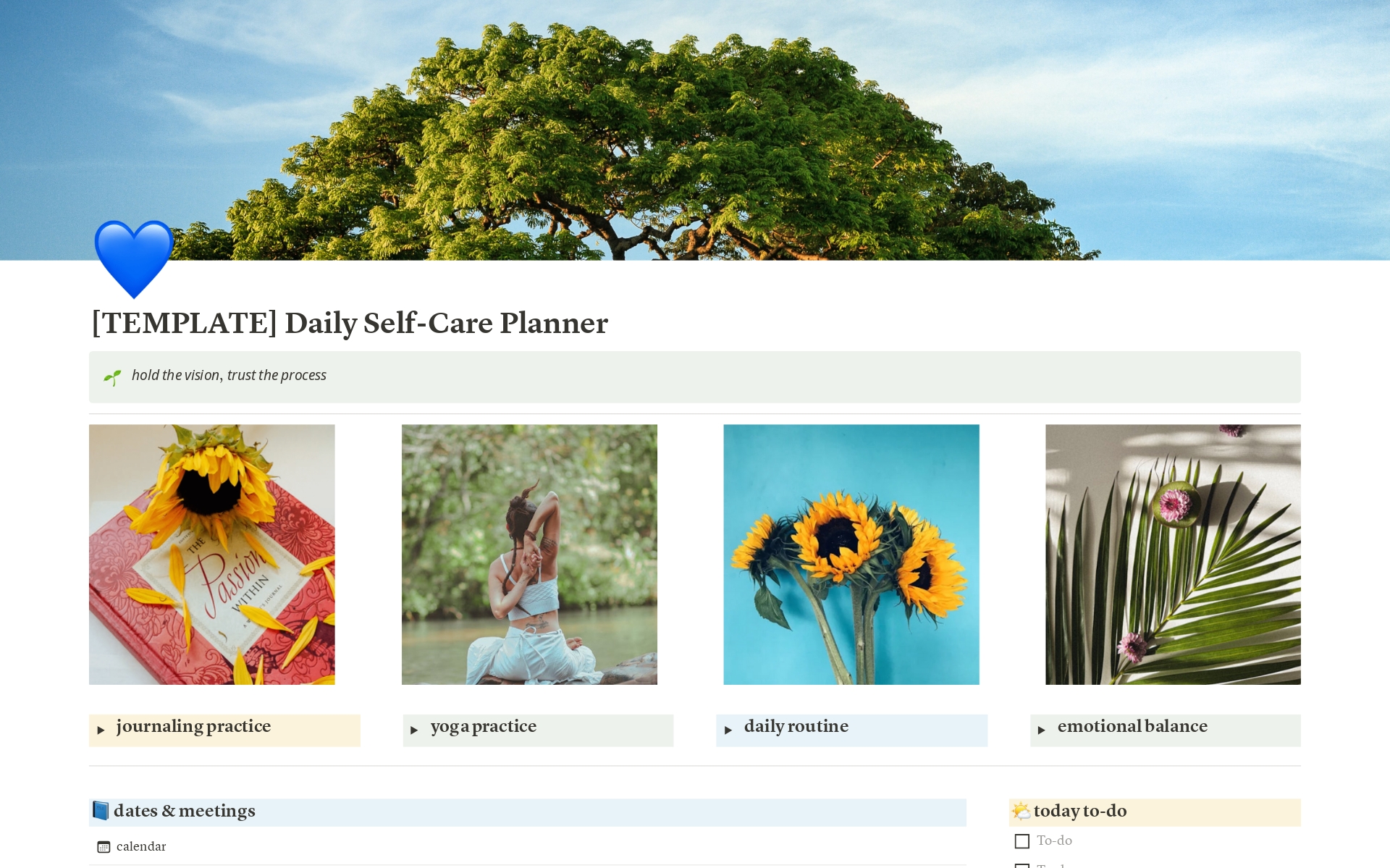 En forhåndsvisning av mal for Daily Self-Care Planner