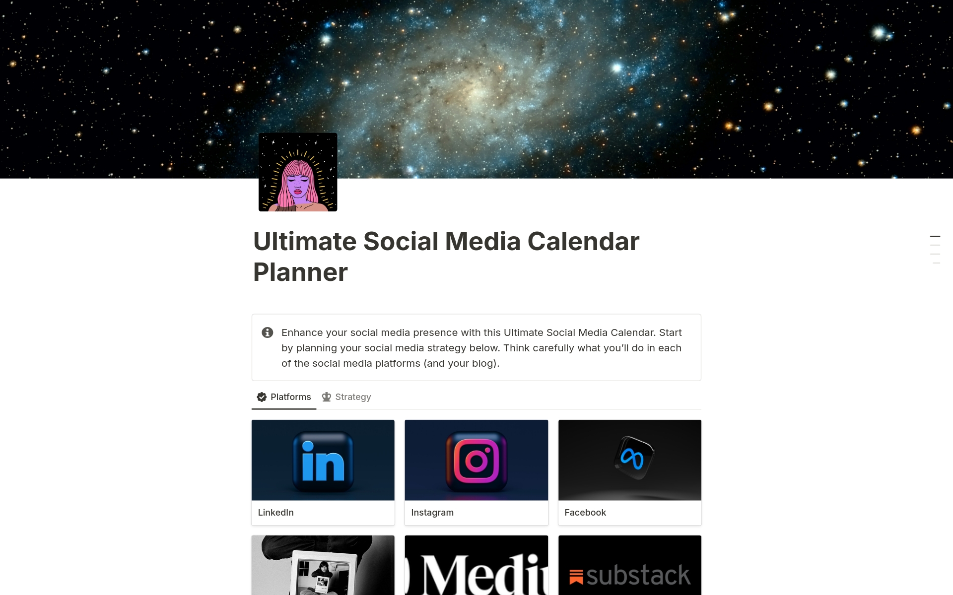 En förhandsgranskning av mallen för Ultimate Social Media Calendar Planner