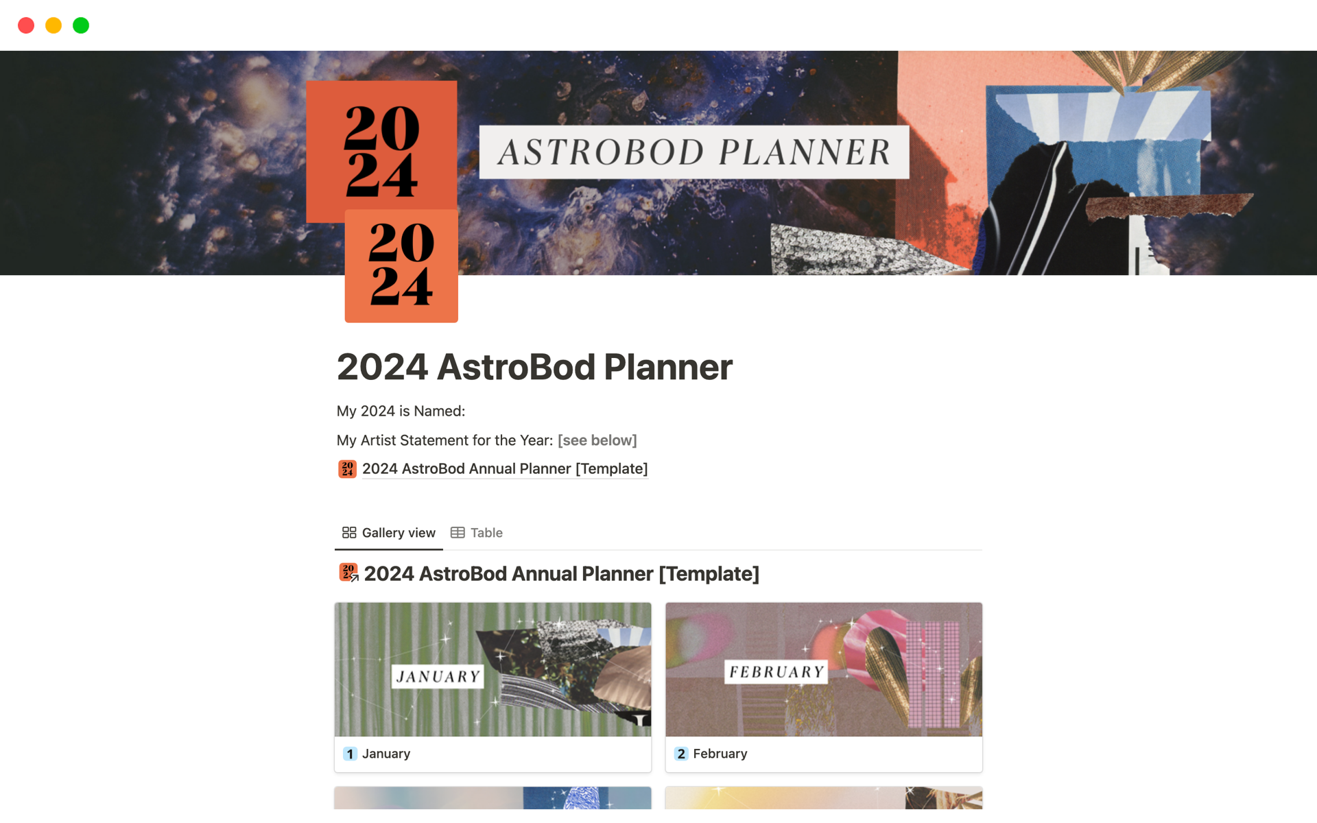 Vista previa de una plantilla para 2024 AstroBod Planner