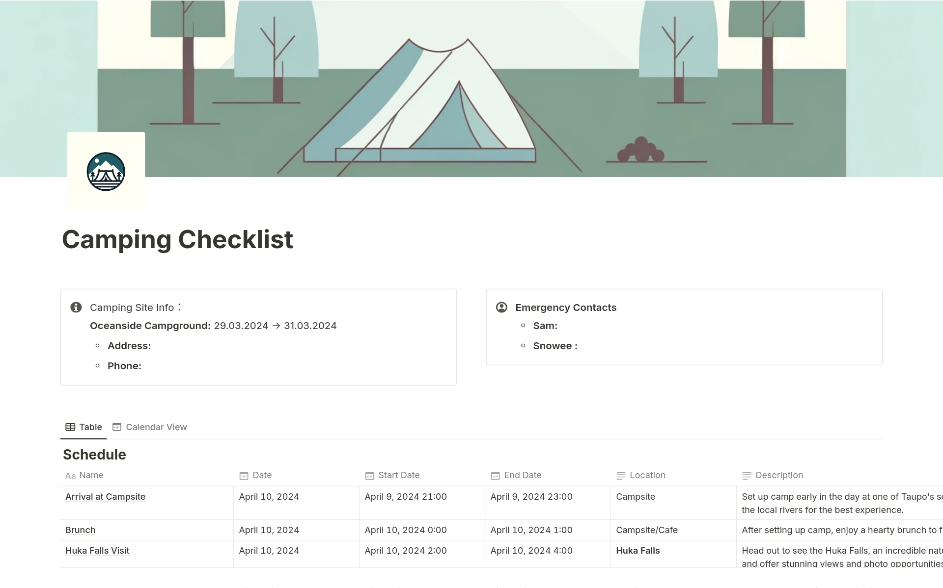 A template preview for AI-Powered: Camping Planner