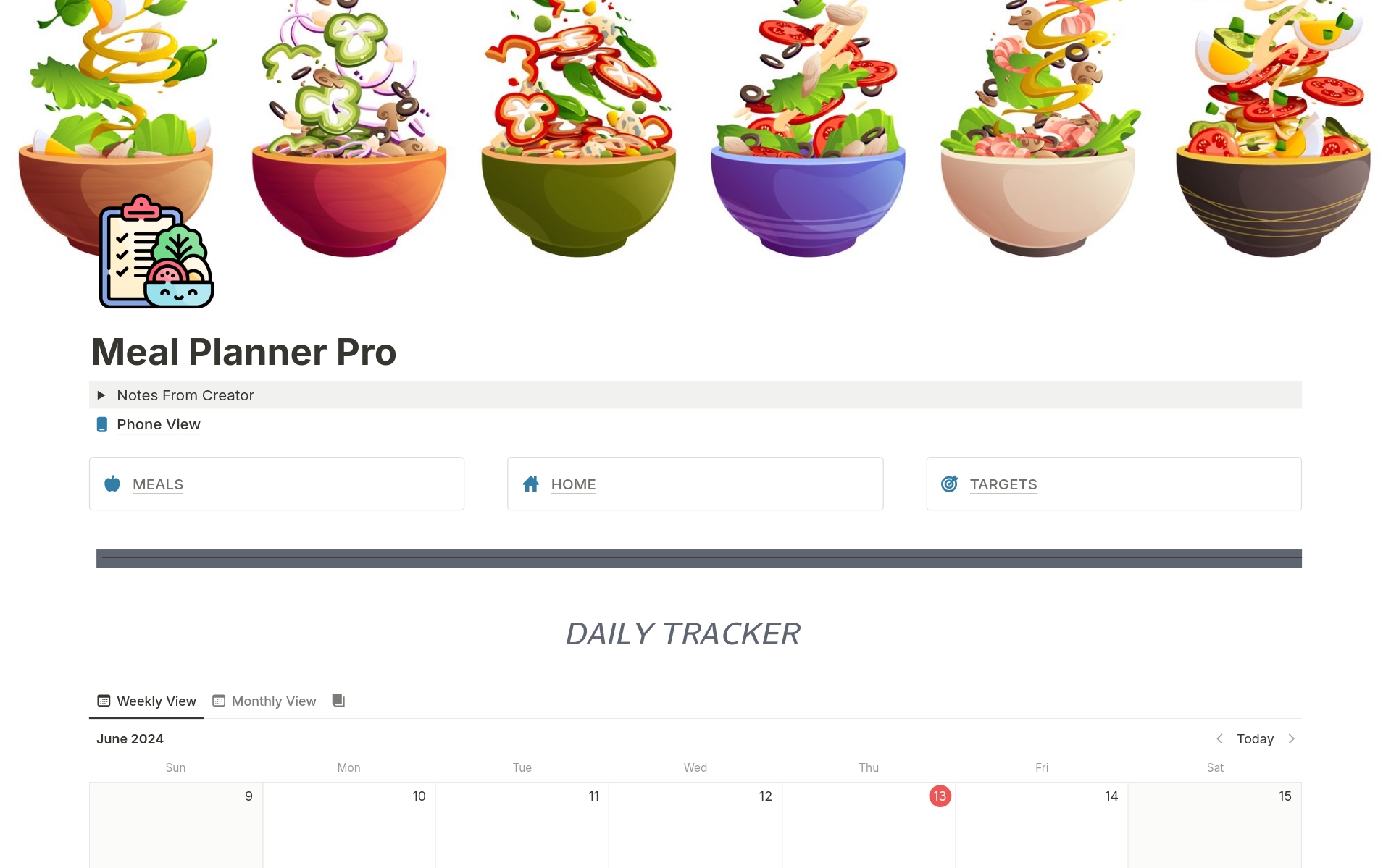 Notion Meal Planner Pro template. Create a database full of meals and be able to track their calories and macro levels. Set your calorie, protein, carbs & fats targets and be able to see what meals align with your goals. Take control of your nutrition and health today.


