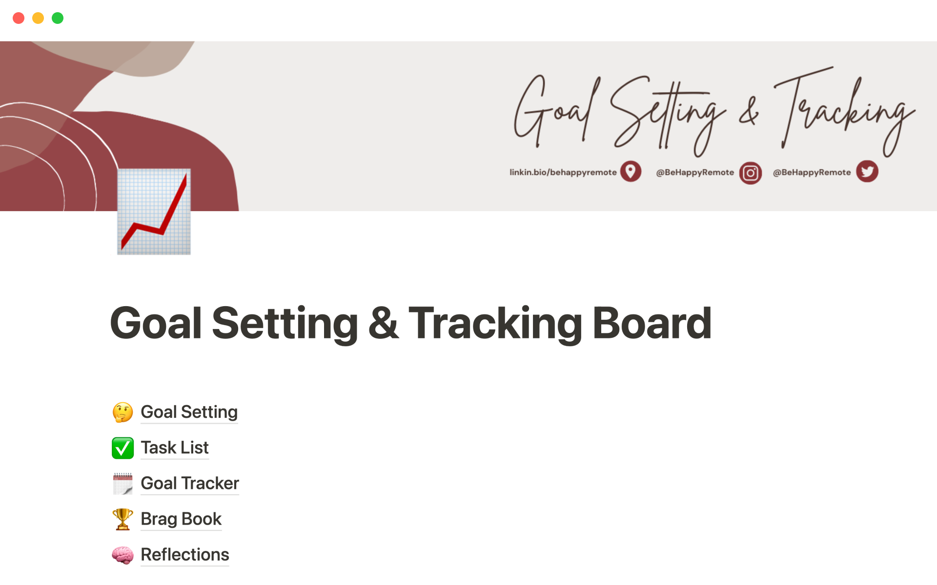 A template preview for Goal setting & tracking