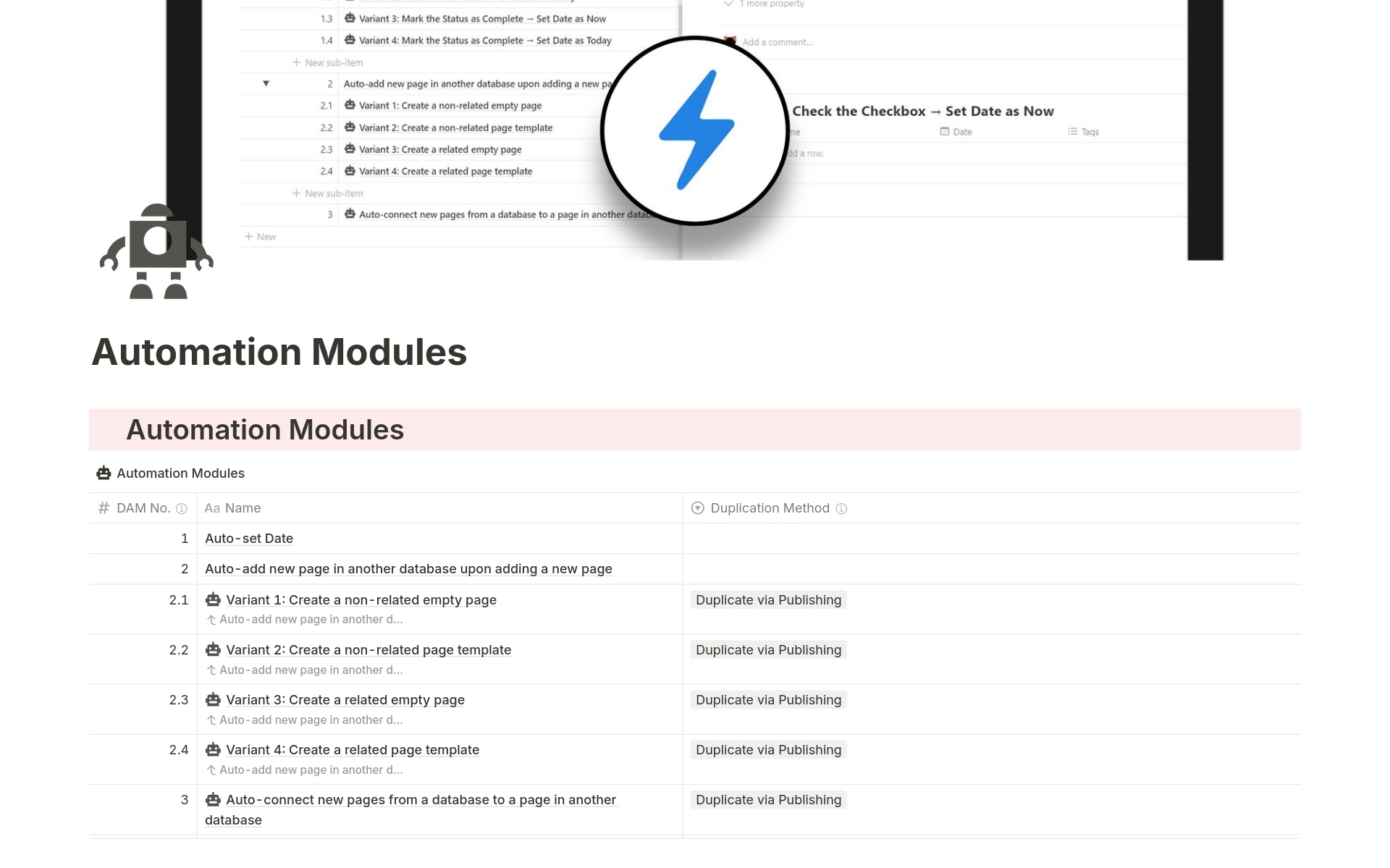 A template preview for Notion Automation Modules