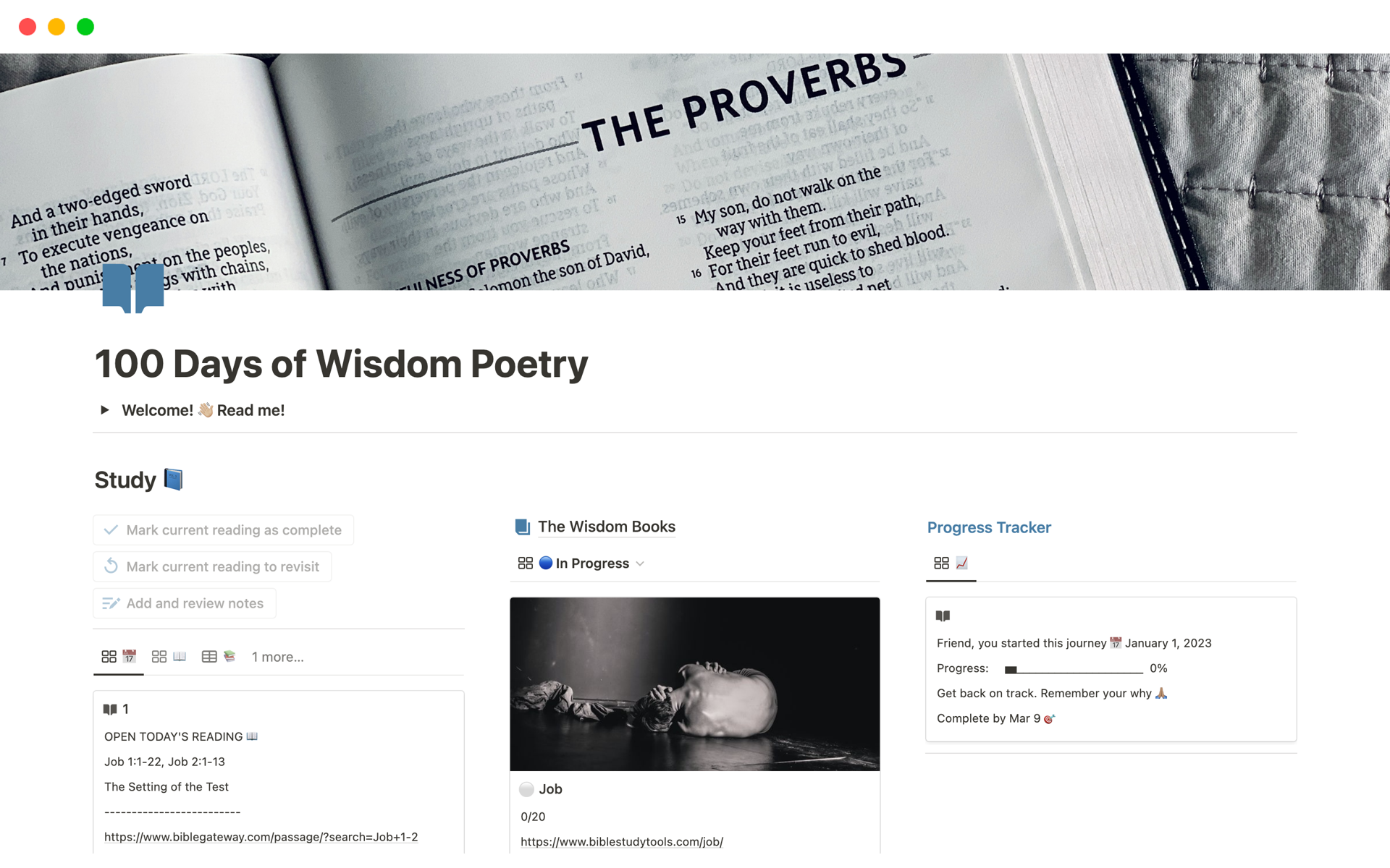 En forhåndsvisning av mal for 100 Days of Wisdom Poetry
