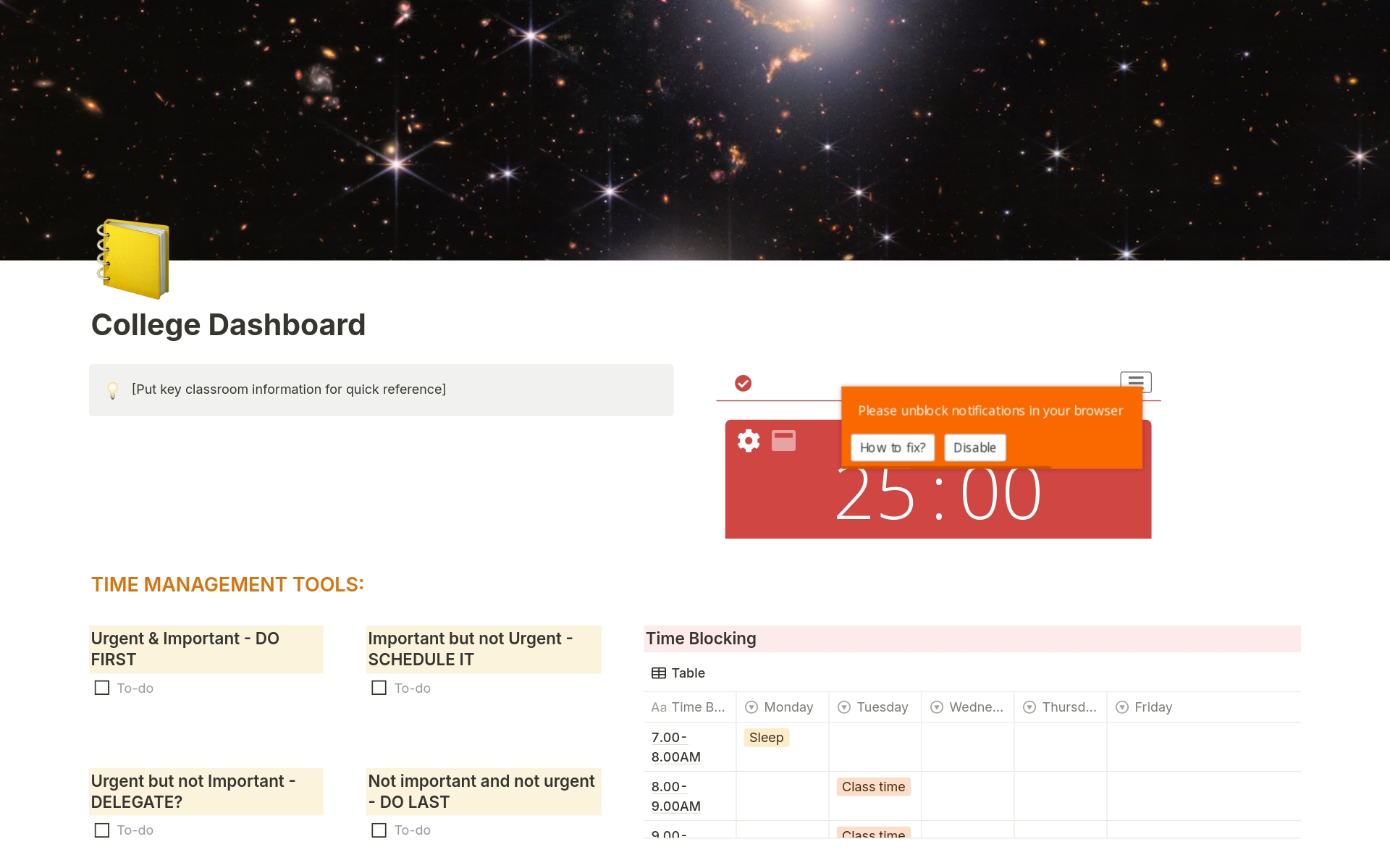 A template preview for College Dashboard (Super-easy!)