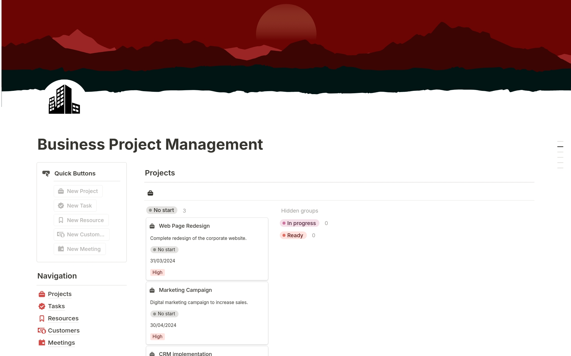 Vista previa de plantilla para Business Project Management 