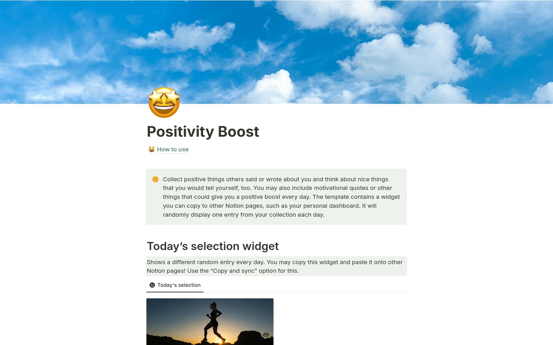 En forhåndsvisning av mal for Positivity Boost